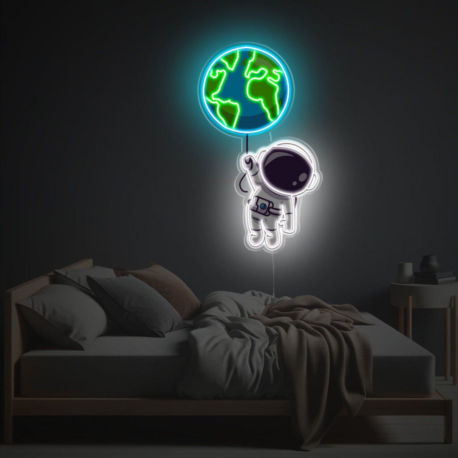 Astronaut Holding The Earth Balloon Led Neon Acrylic Artwork | Shineneon