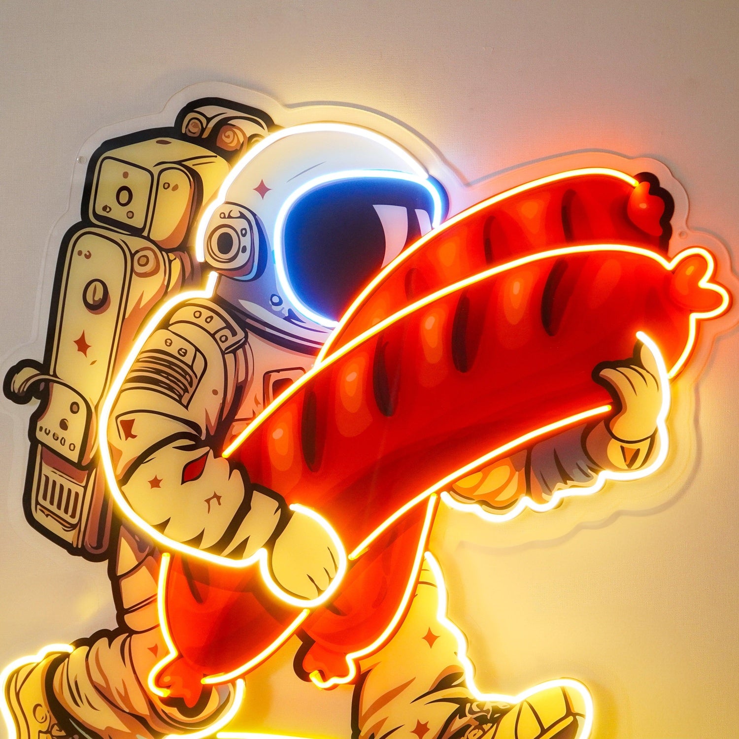 Astronaut Hot Dog Uv Printed Led Neon Sign Diner Wall Art | Shineneon