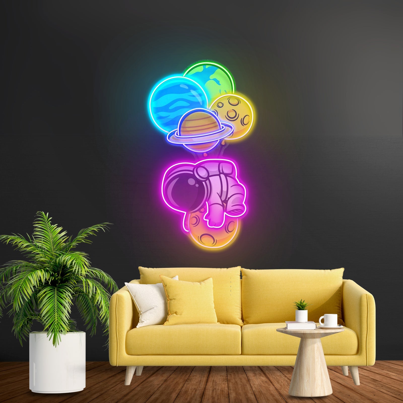 Astronaut Hugging Planet Custom Led Signs Artwork For Sale - Shineneon