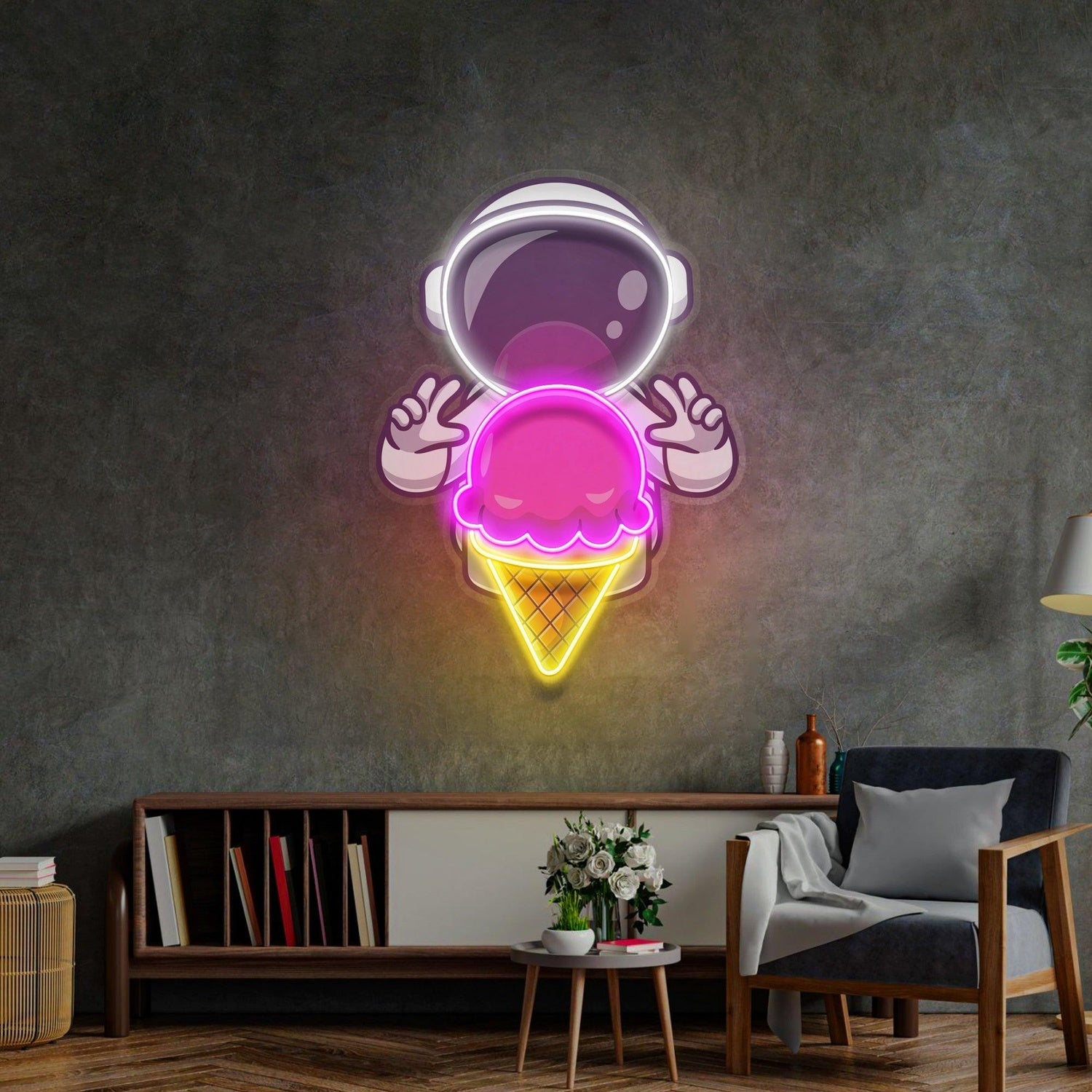 Astronaut Ice Cream Space Uv Printed Led Neon Sign Artwork For Modern Indoor Decor | Shineneon