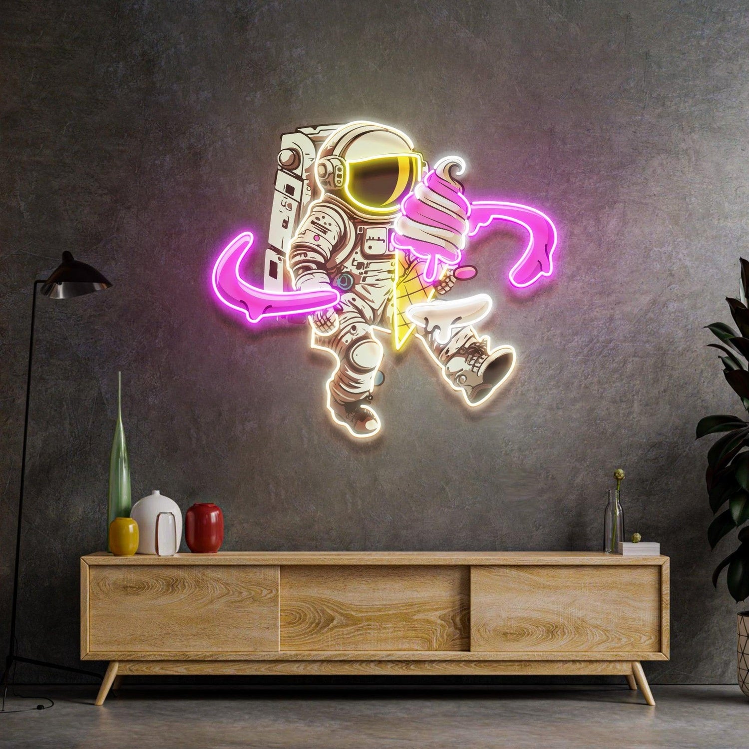 Astronaut Moon Beer Yellow-White Uv Printed Led Neon Sign For Space Decor | Shineneon