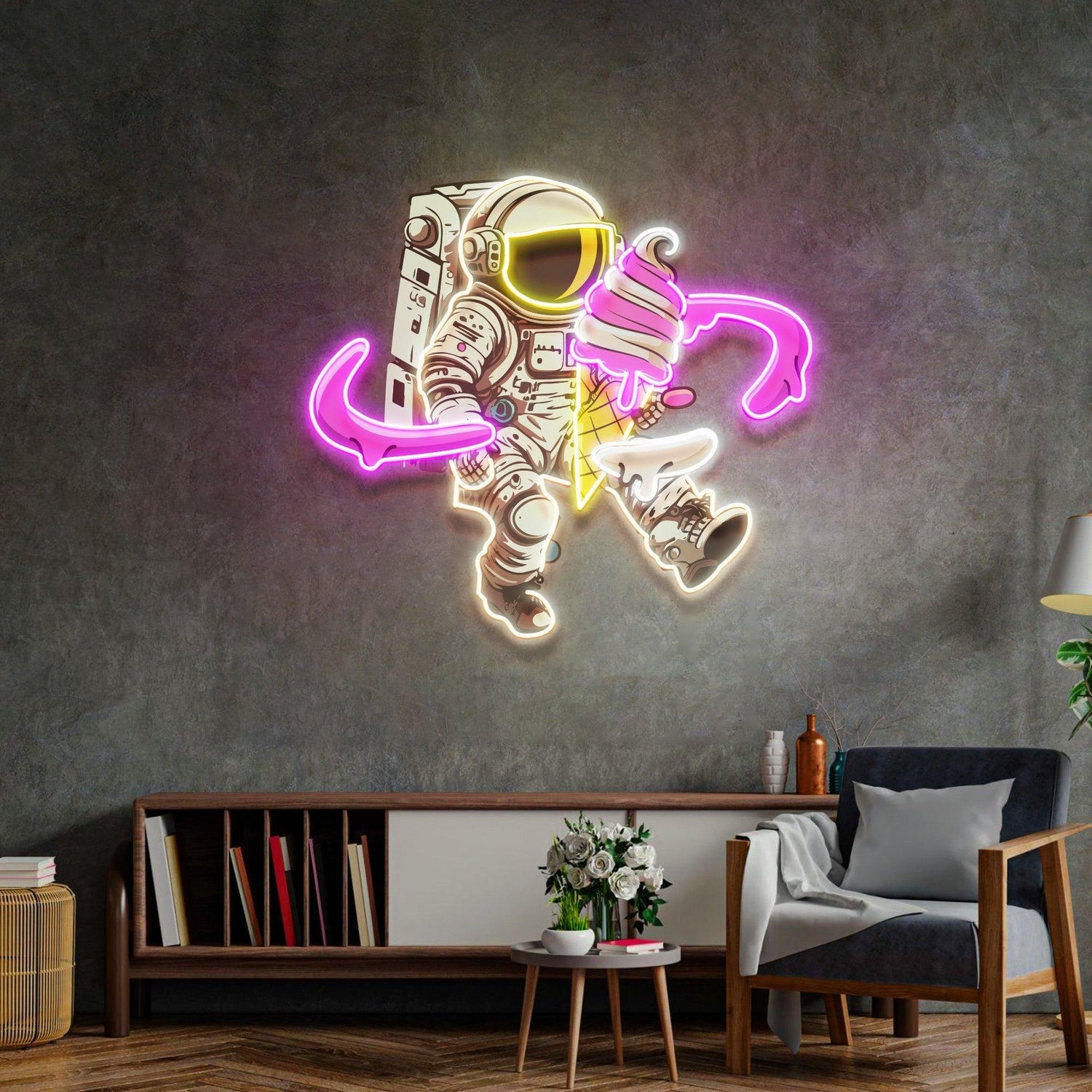 Astronaut Moon Beer Yellow-White Uv Printed Led Neon Sign For Space Decor | Shineneon