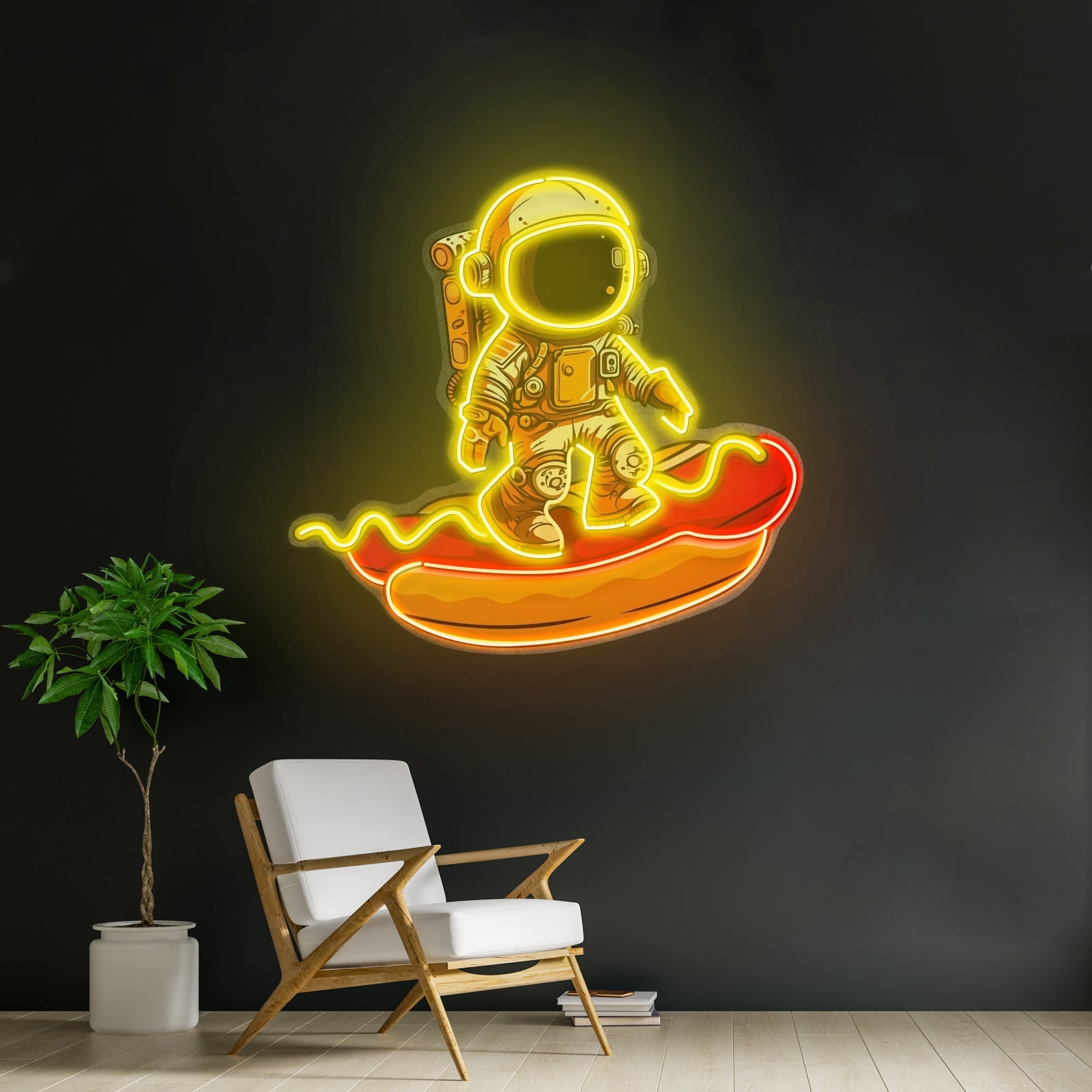Astronaut On Hotdog Custom Led Signs Artwork For Sale - Shineneon