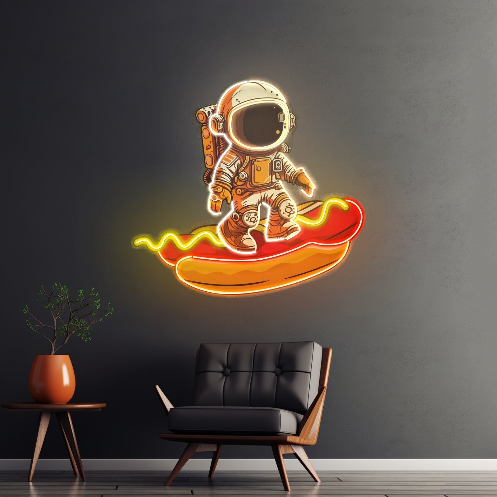 Astronaut On Hotdog Custom Led Signs Artwork For Sale - Shineneon