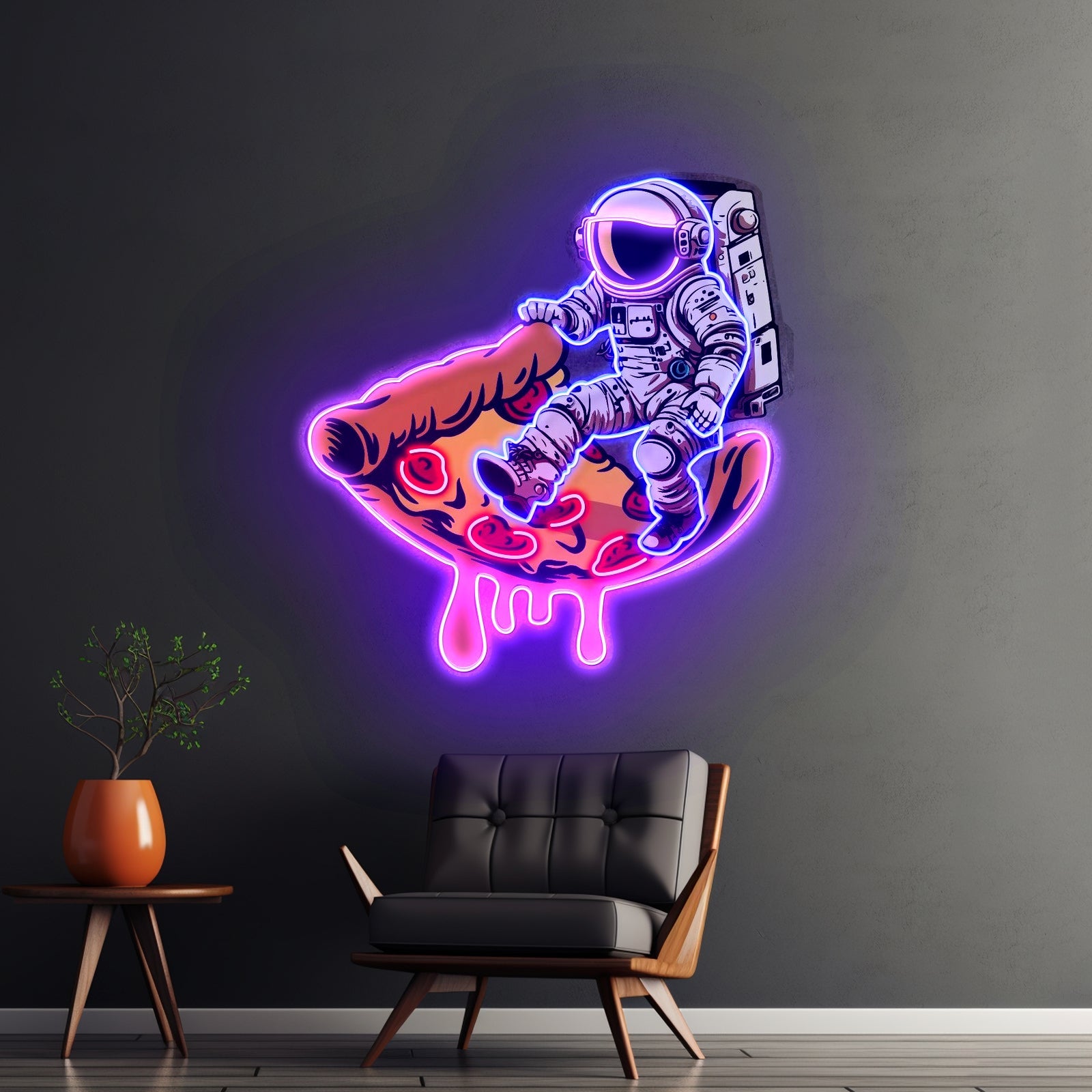 Astronaut On Pizza Mat Custom Led Signs Artwork For Sale - Shineneon