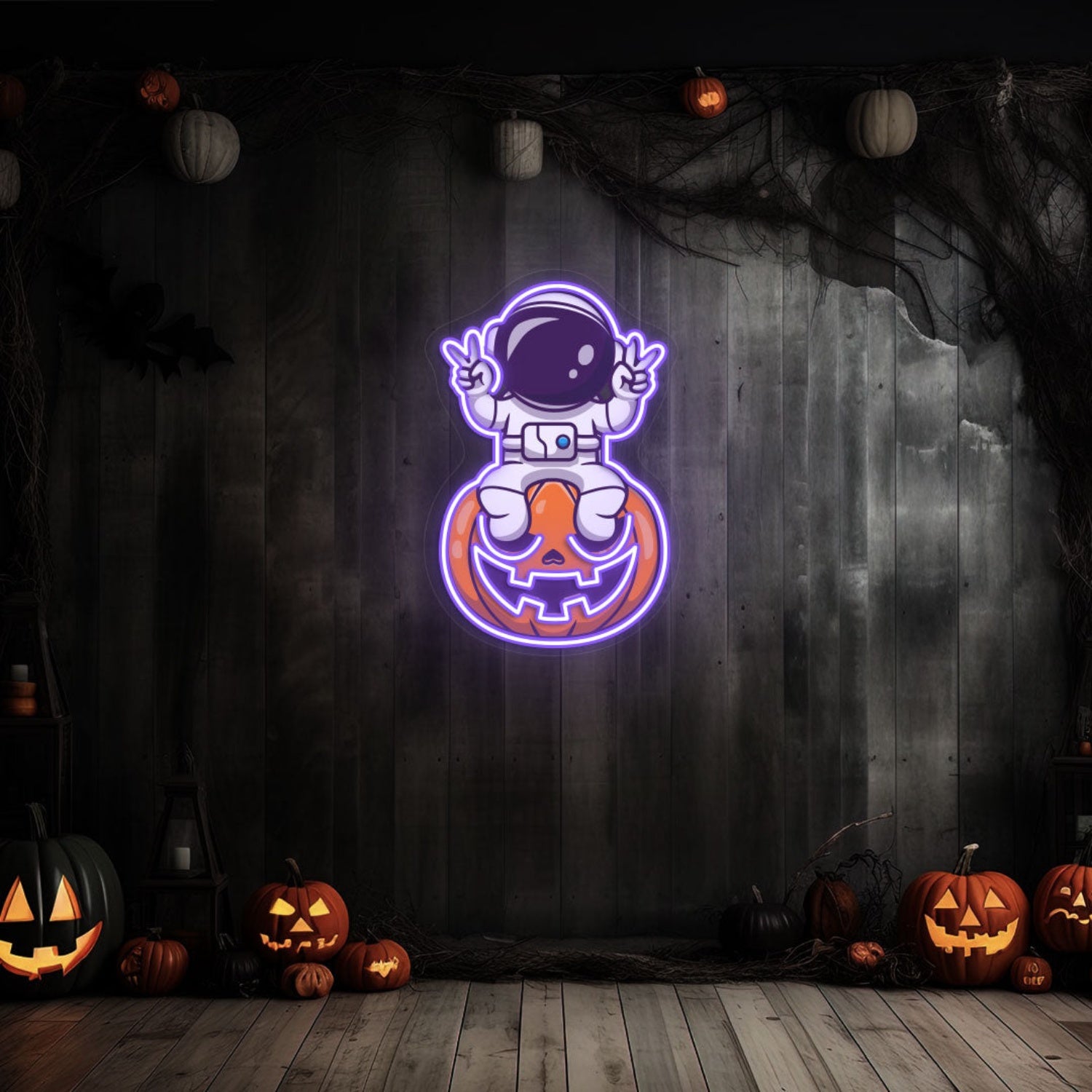 Astronaut On Pumpkin Neon Artwork | Shineneon