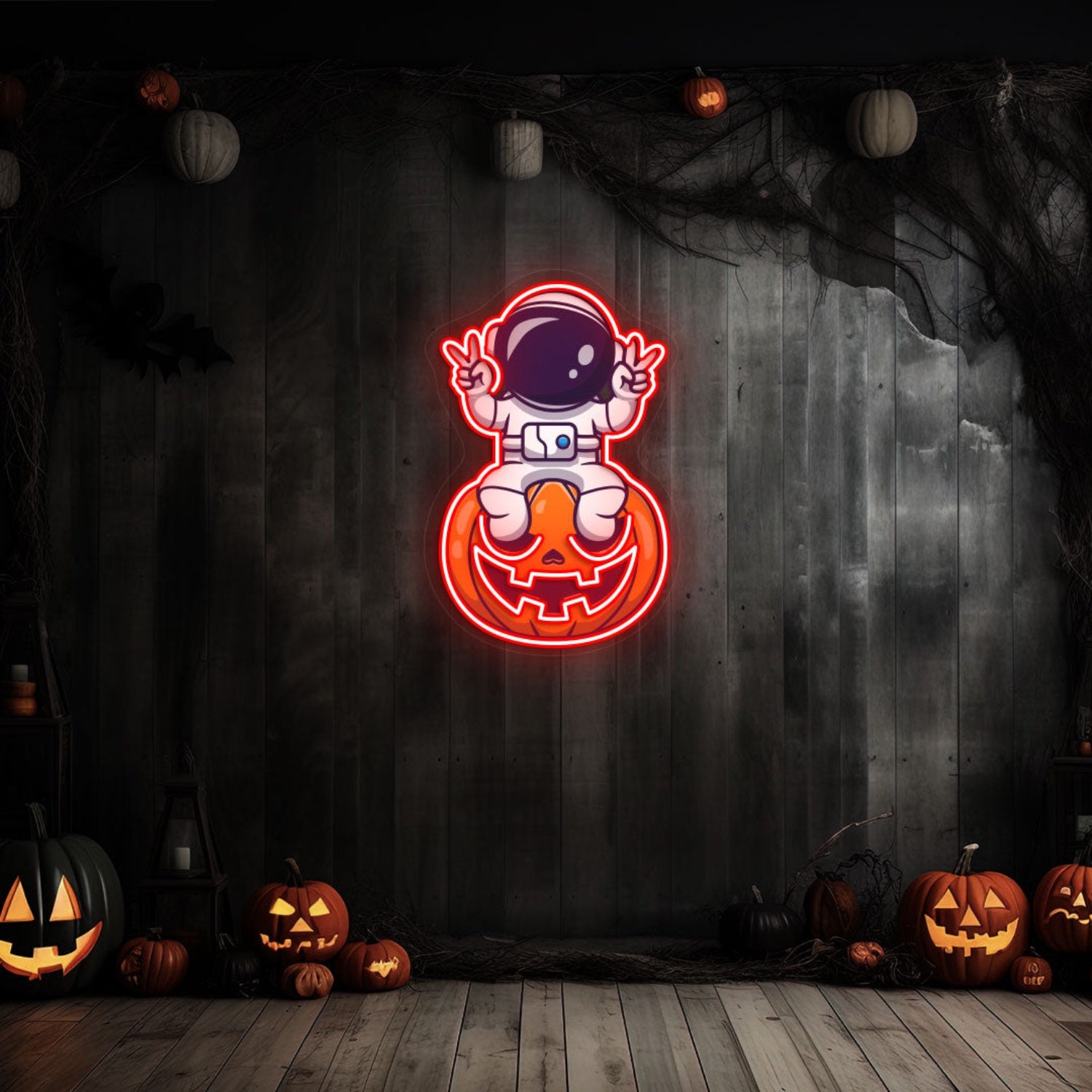 Astronaut On Pumpkin Neon Artwork | Shineneon