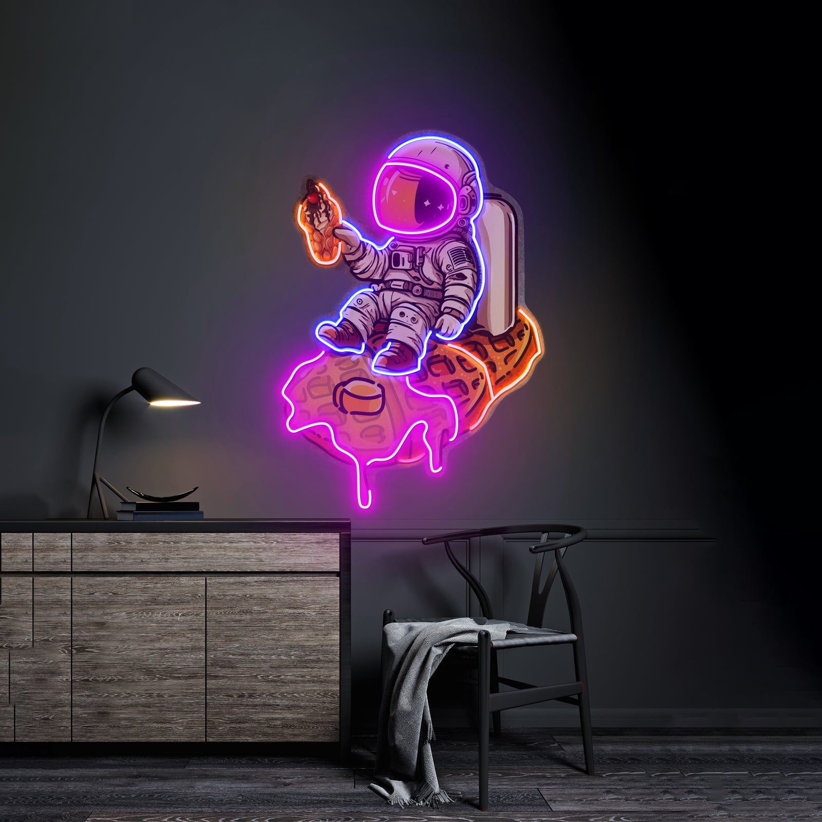 Astronaut On Waffle Custom Led Signs Artwork For Sale - Shineneon