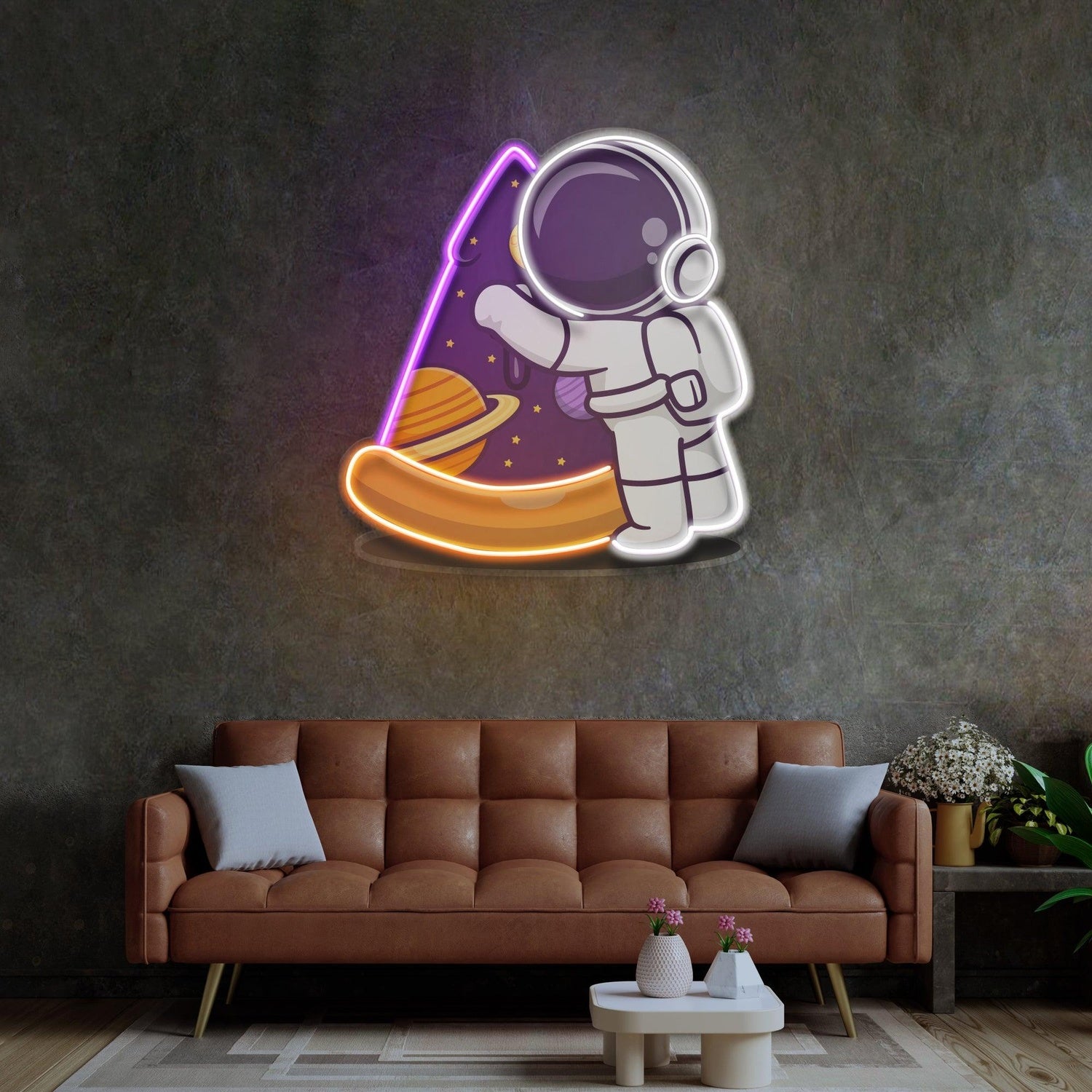 Astronaut Pizza Geometric Cat Uv Printed Led Neon Sign For Indoor Wall Decor | Shineneon