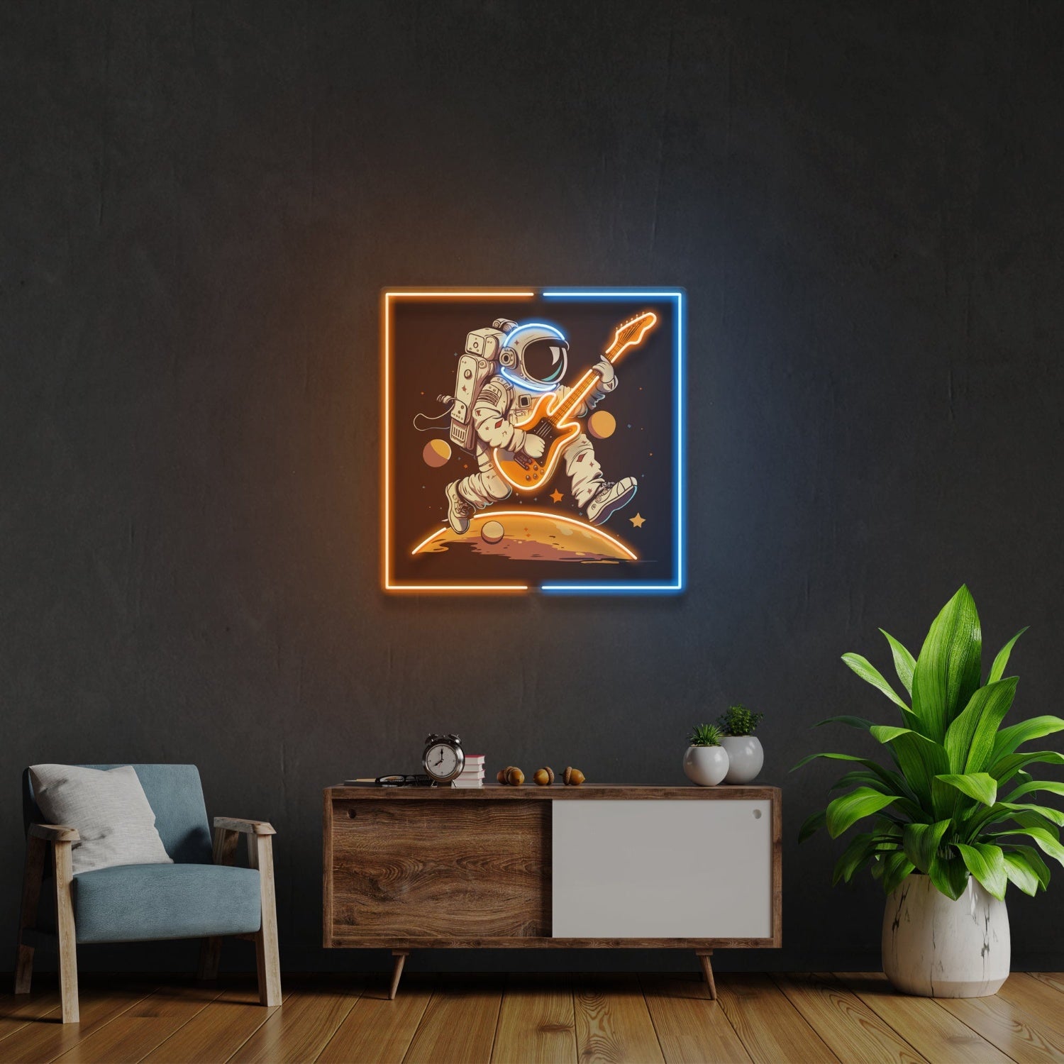 Astronaut Playing Guitar On Moon Acrylic Artwork Led Neon Sign | Shineneon