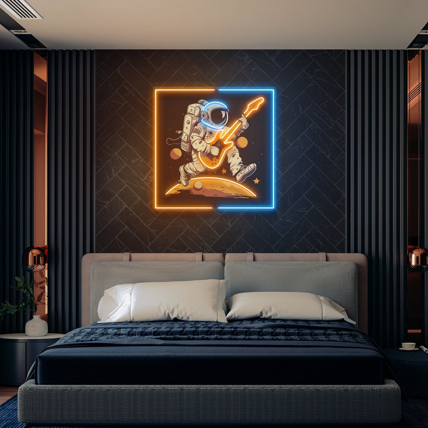 Astronaut Playing Guitar On Moon Acrylic Artwork Led Neon Sign | Shineneon