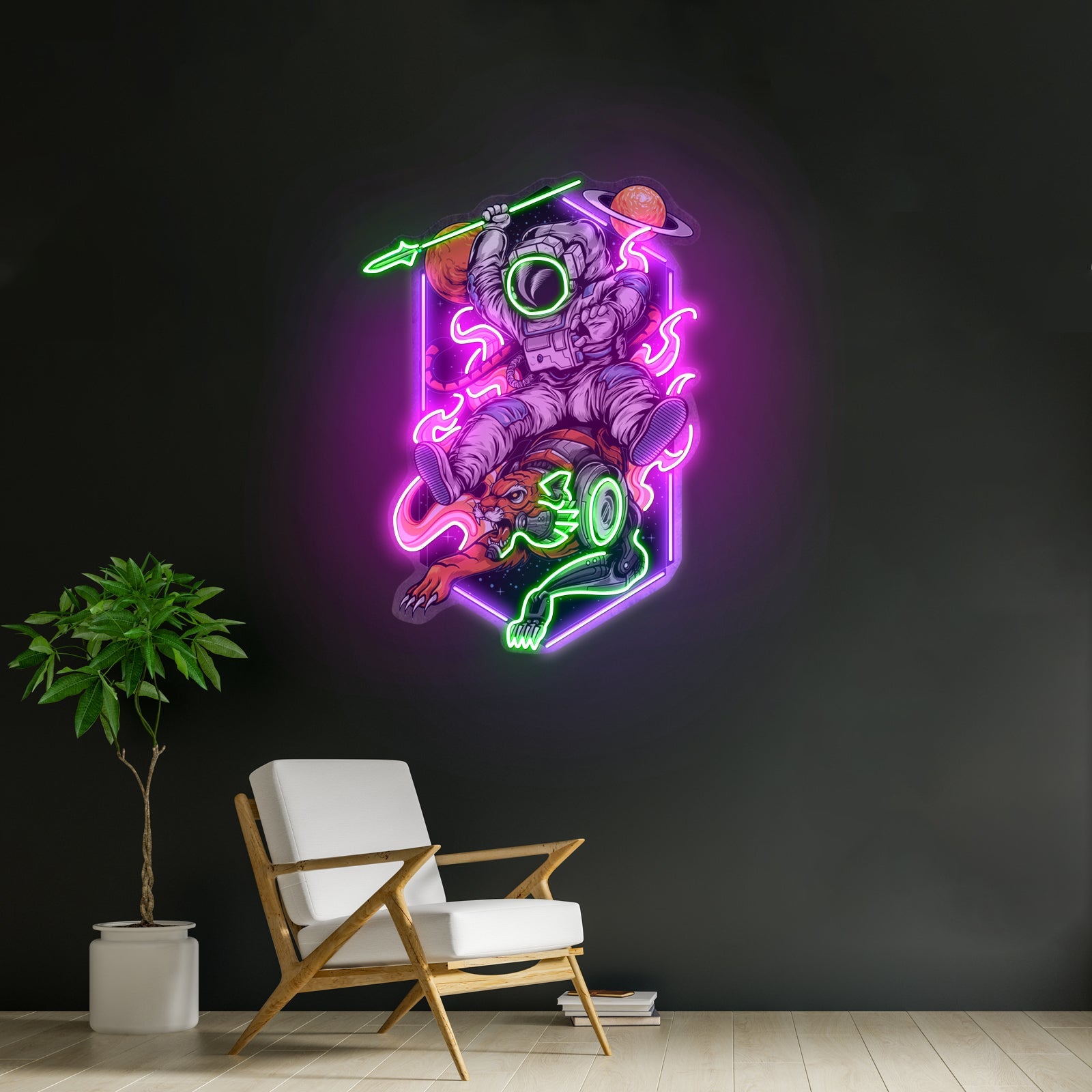 Astronaut Riding Tiger Custom Led Signs Artwork For Sale - Shineneon