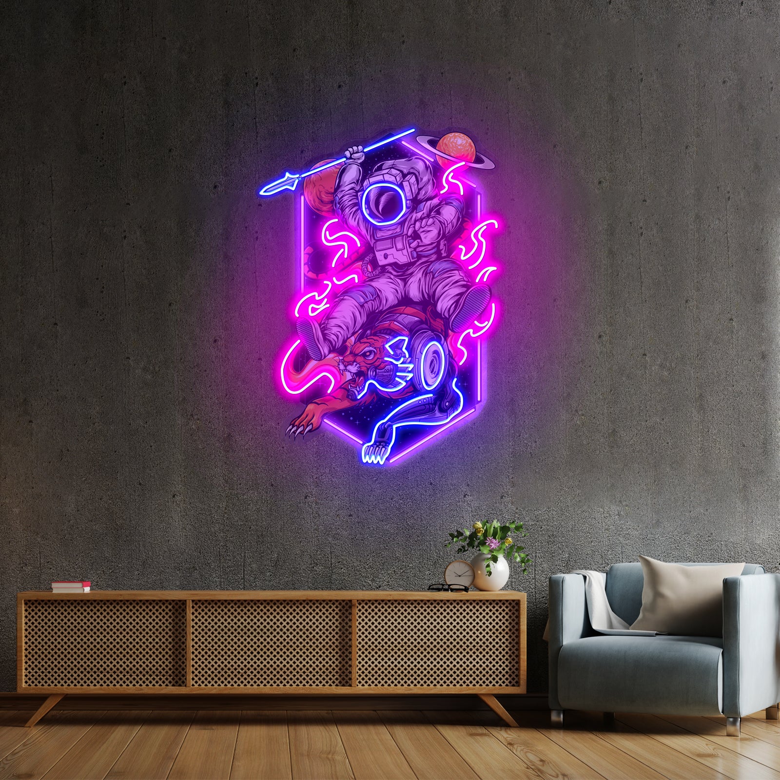 Astronaut Riding Tiger Custom Led Signs Artwork For Sale