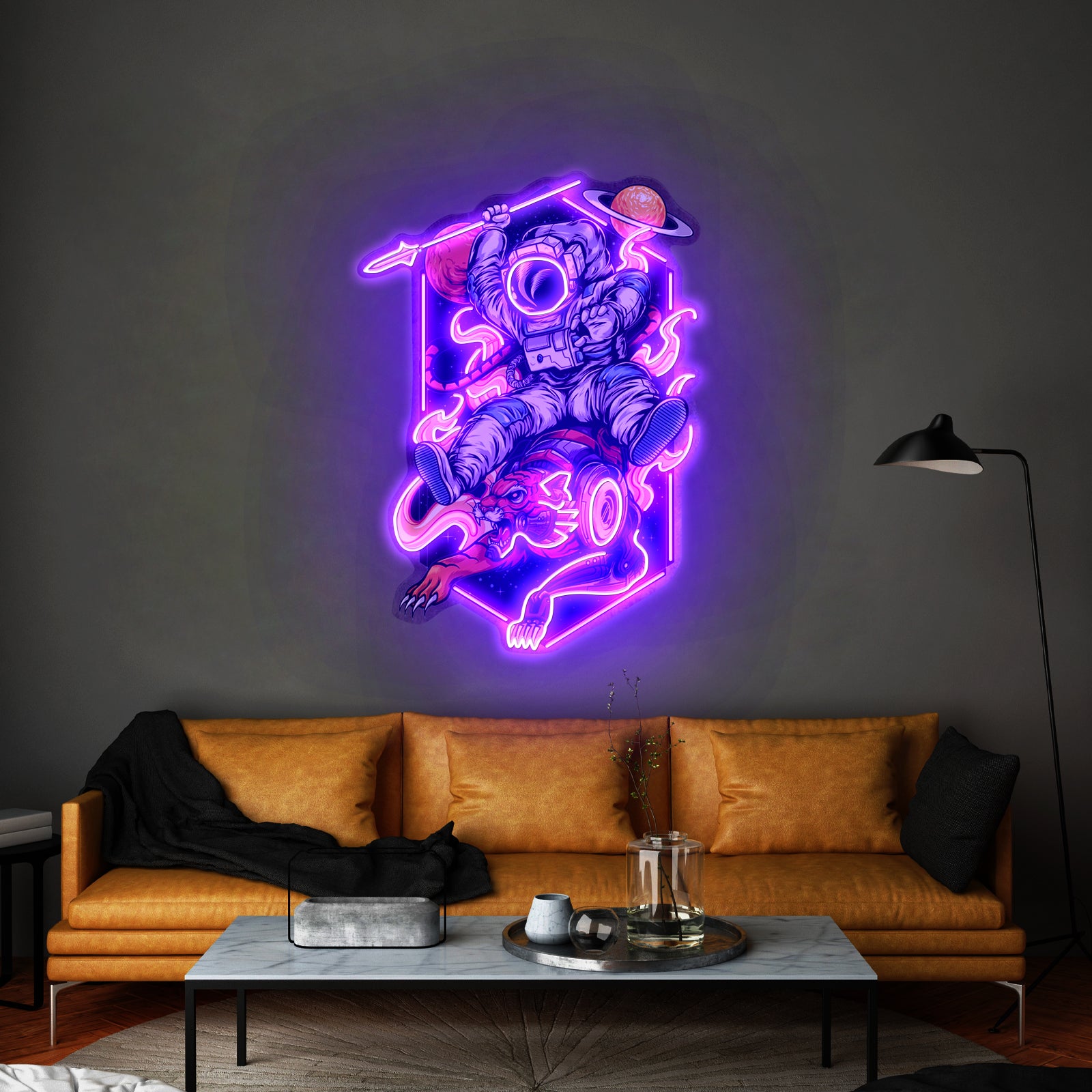 Astronaut Riding Tiger Custom Led Signs Artwork For Sale