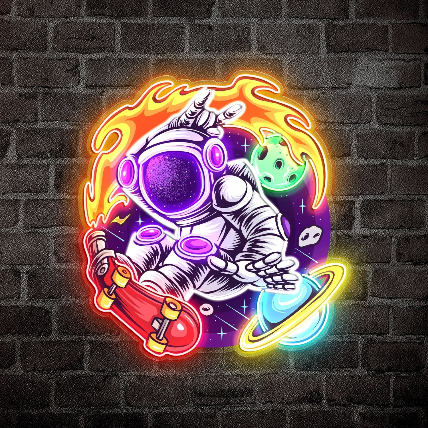 Astronaut Skateboarding In Space Acrylic Led Neon Sign | Shineneon