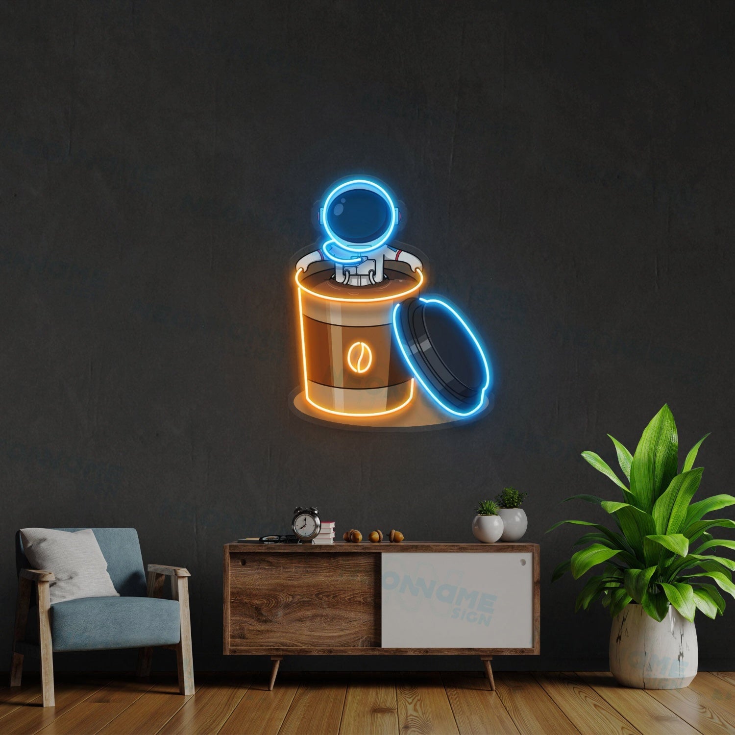Astronaut Soaking Coffee Cup Led Uv Led Neon Sign Wall Decor - Shineneon