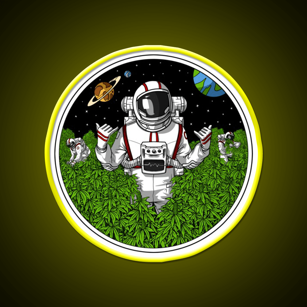 Astronaut Stoner Hemp Inspired Green Leaf Led Neon Sign Rgb Color - Shineneon