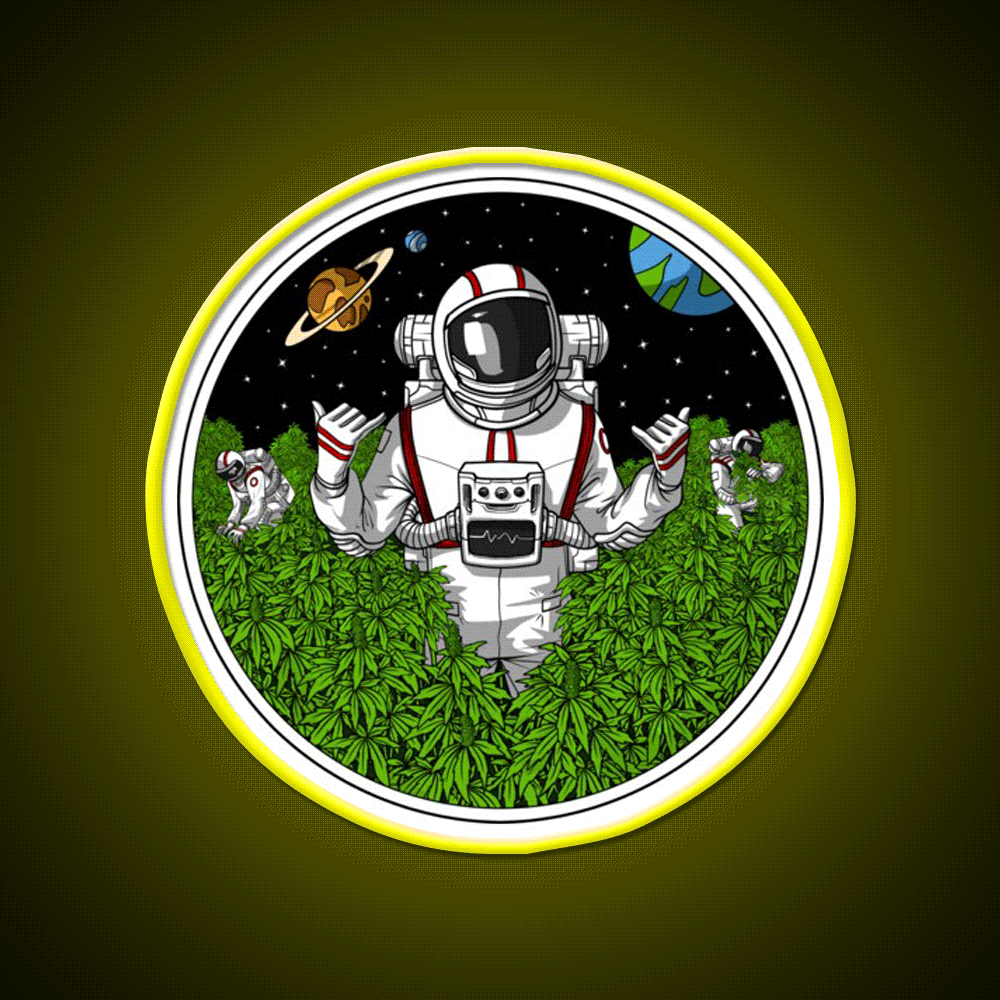 Astronaut Stoner Hemp Inspired Green Leaf Led Neon Sign Rgb Color - Custom LED neon sign front view