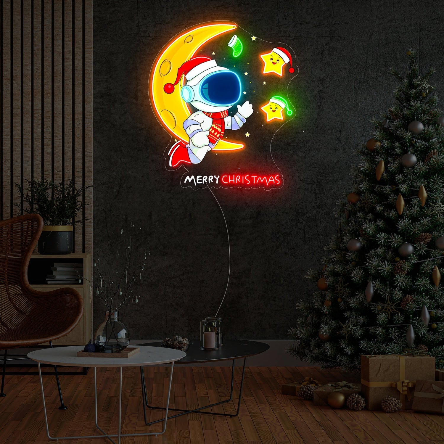 Astronaut with Moon Christmas Neon Acrylic Artwork | Shineneon