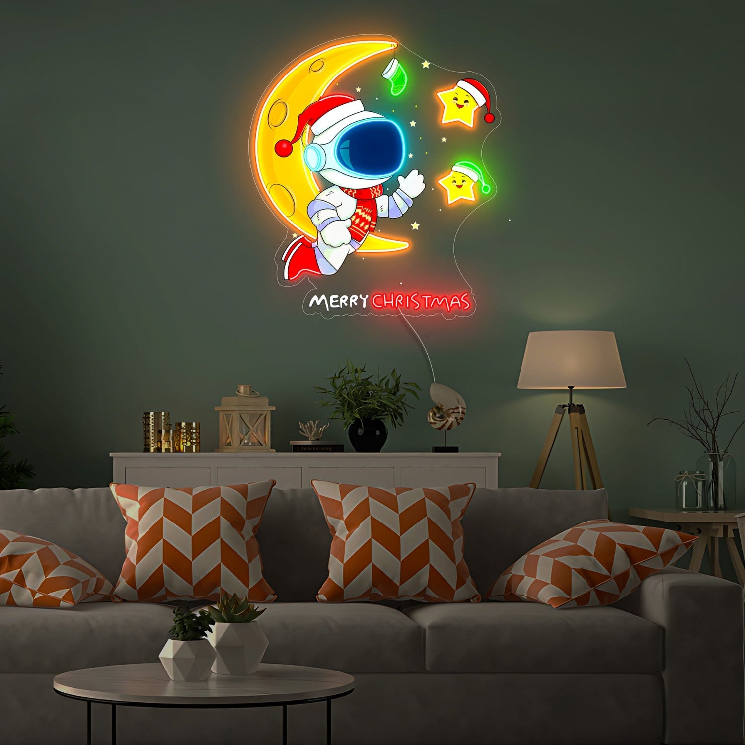 Astronaut with Moon Christmas Neon Acrylic Artwork | Shineneon