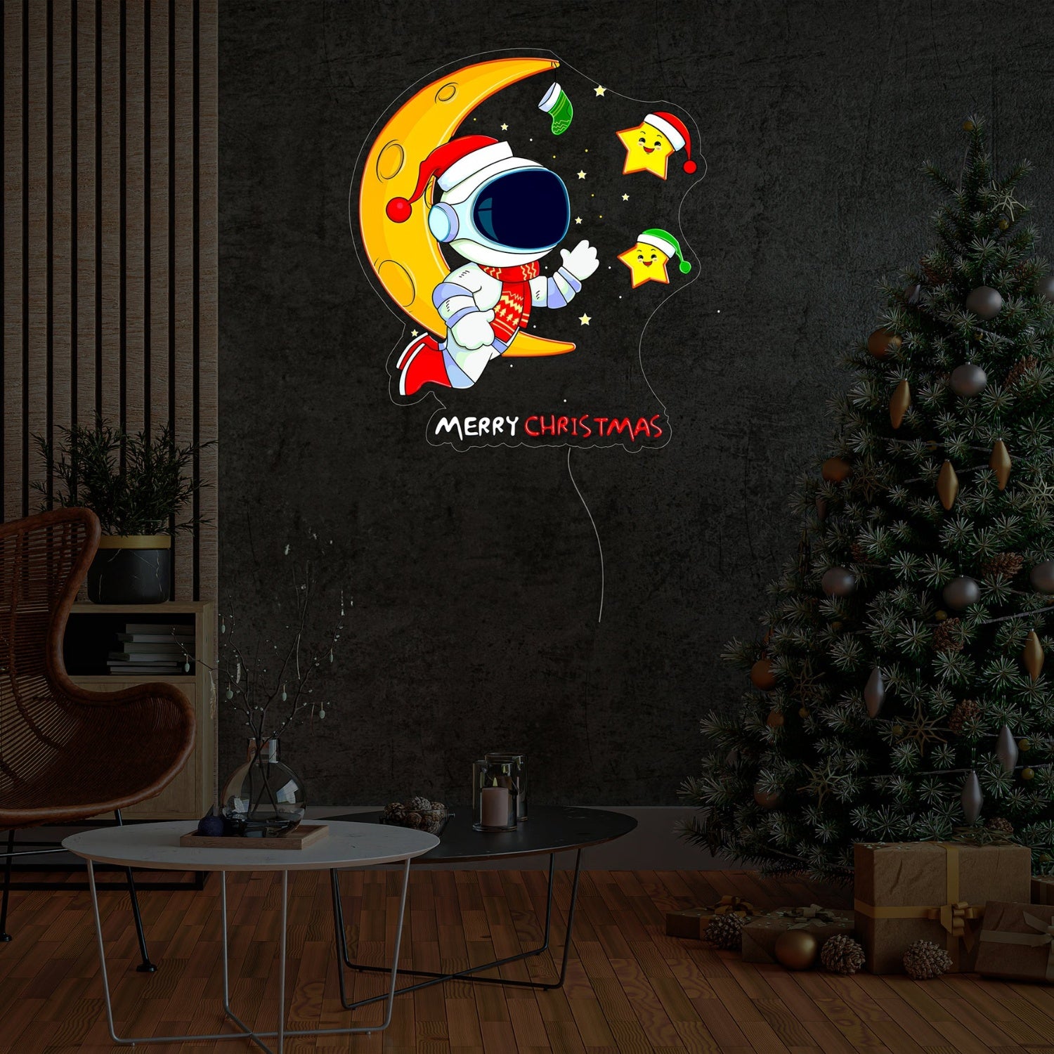 Astronaut with Moon Christmas Neon Acrylic Artwork | Shineneon