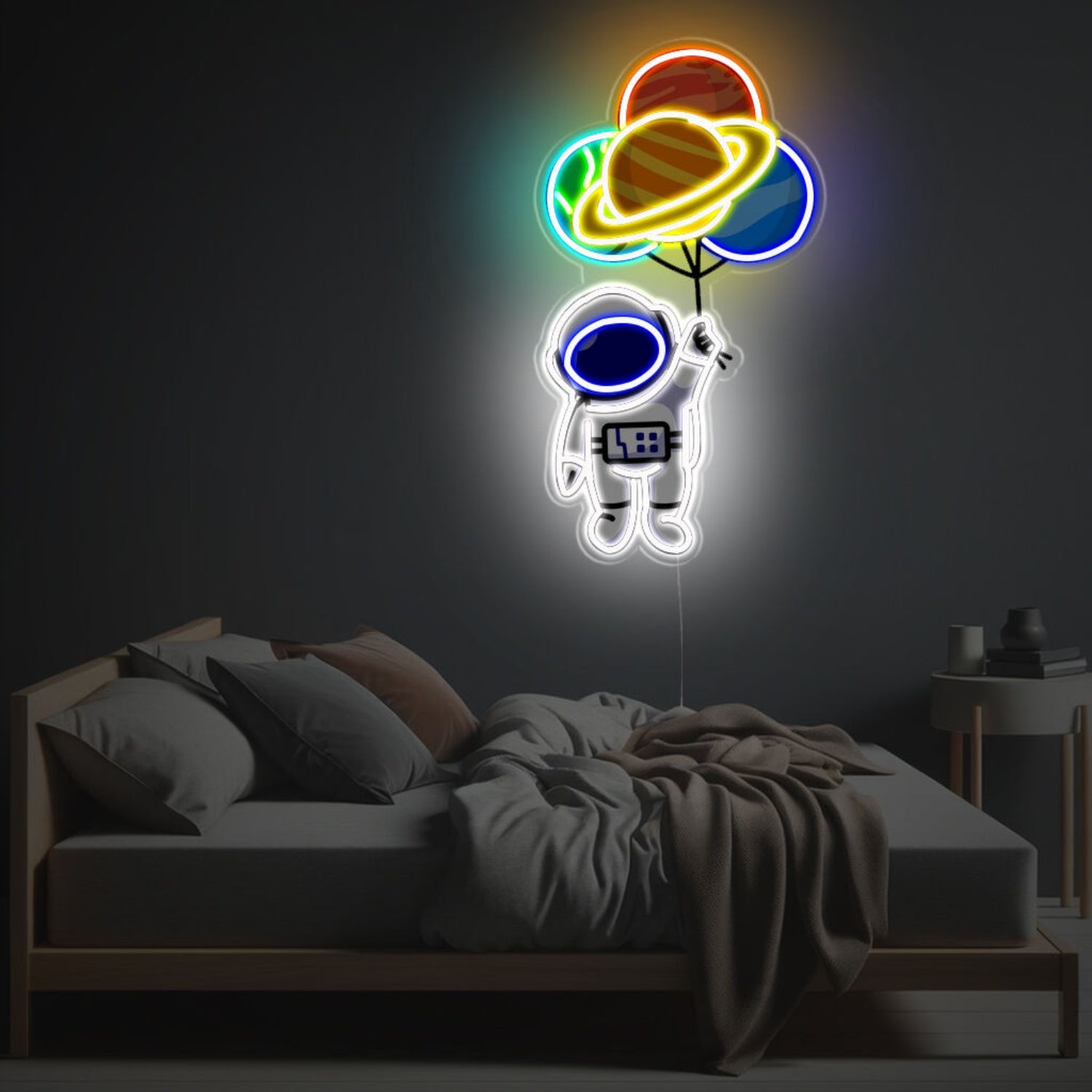 Astronuat With Planet Balloon Led Neon Acrylic Artwork | Shineneon