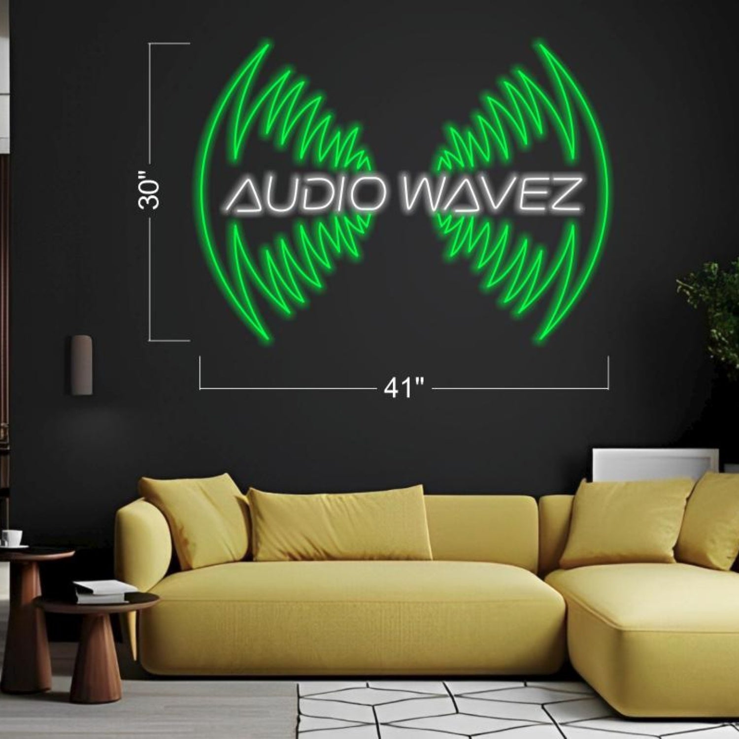 Audio Wavez Green And White Led Neon Sign For Modern Living Room | Shineneon