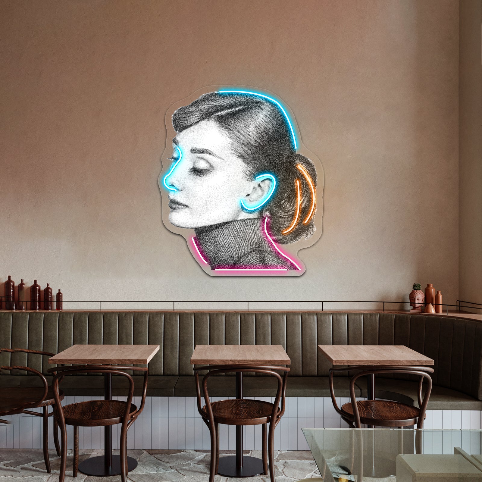 Audrey Hepburn Stippling Portrait Artwork Led Neon Sign | Shineneon