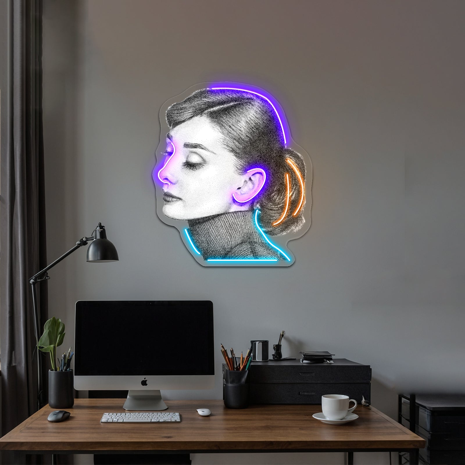 Audrey Hepburn Stippling Portrait Artwork Led Neon Sign | Shineneon