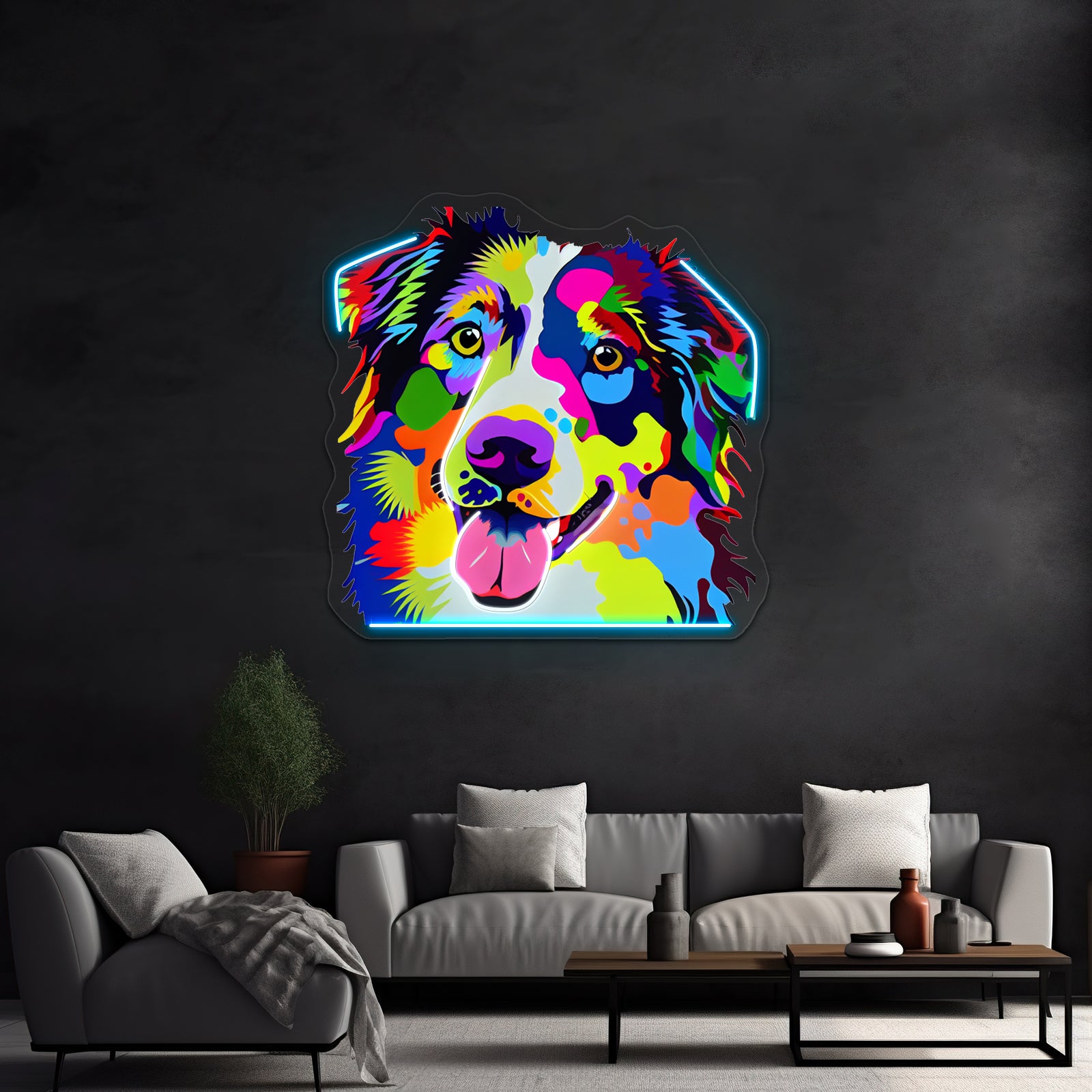 Australian Shepherd Pop Artwork Led Neon Sign