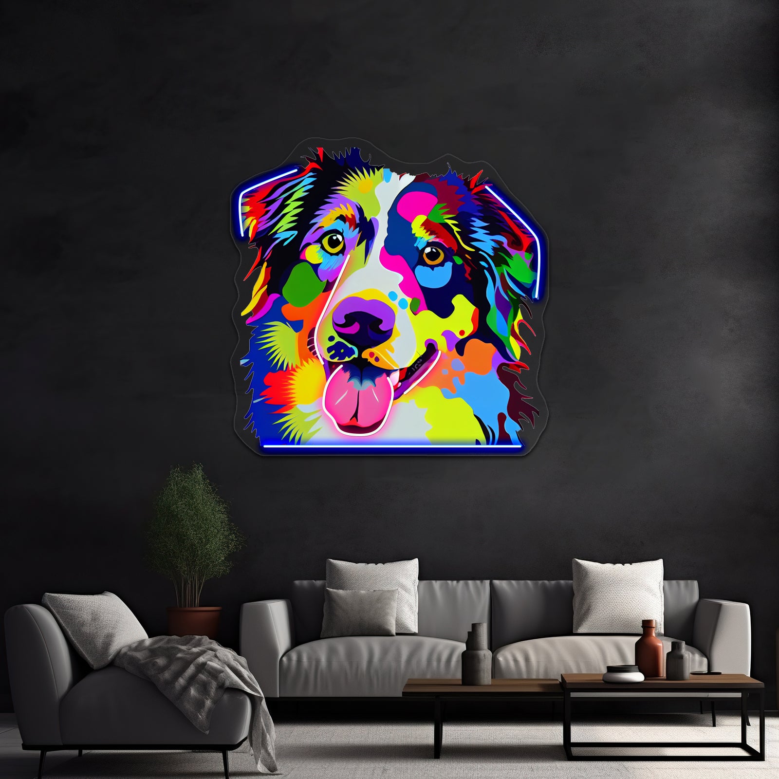 Australian Shepherd Pop Artwork Led Neon Sign