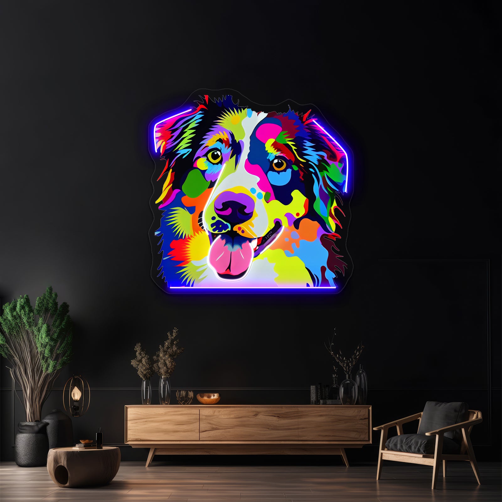 Australian Shepherd Pop Artwork Led Neon Sign