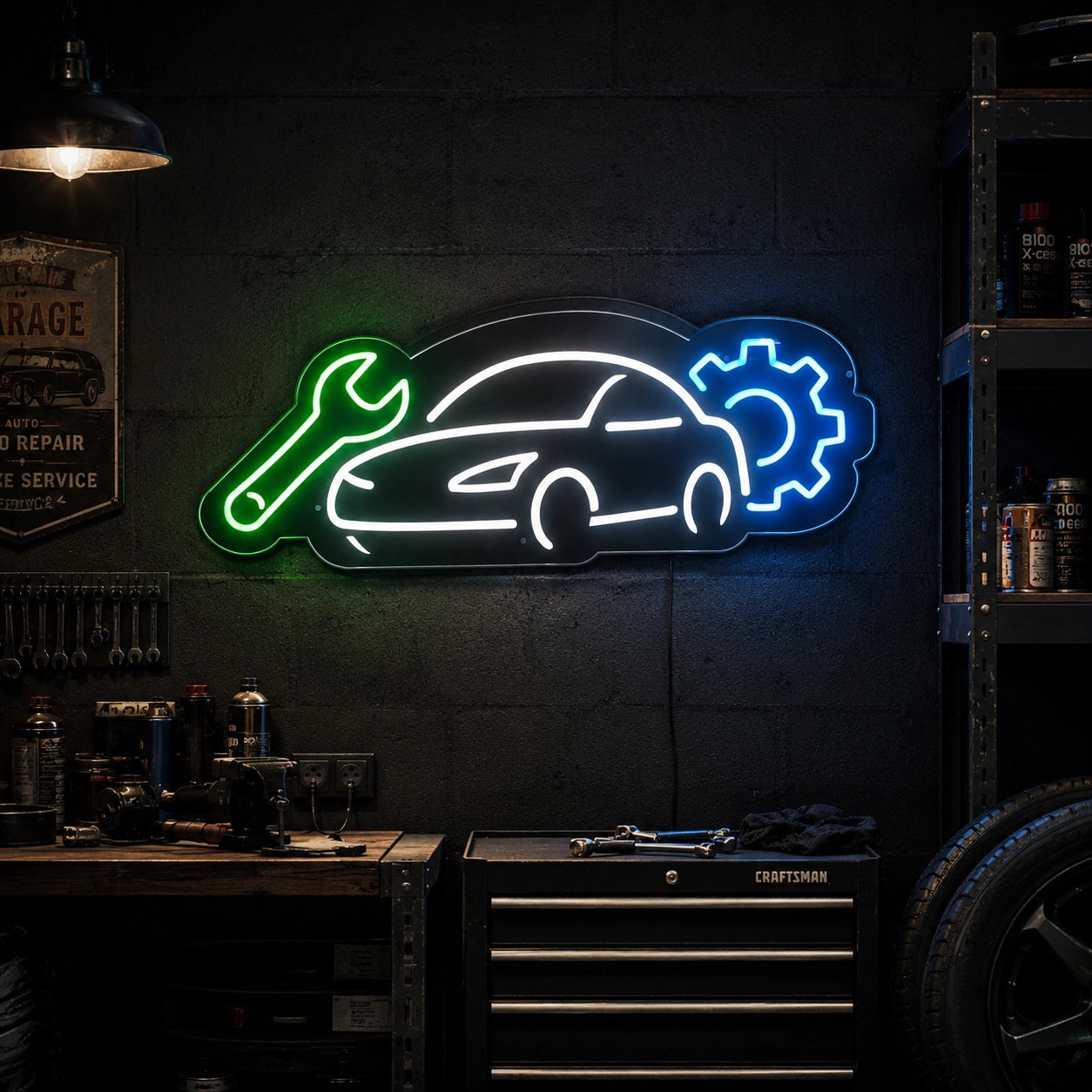 Auto Repair Car Wrench LED Neon Sign real lifestyle scene