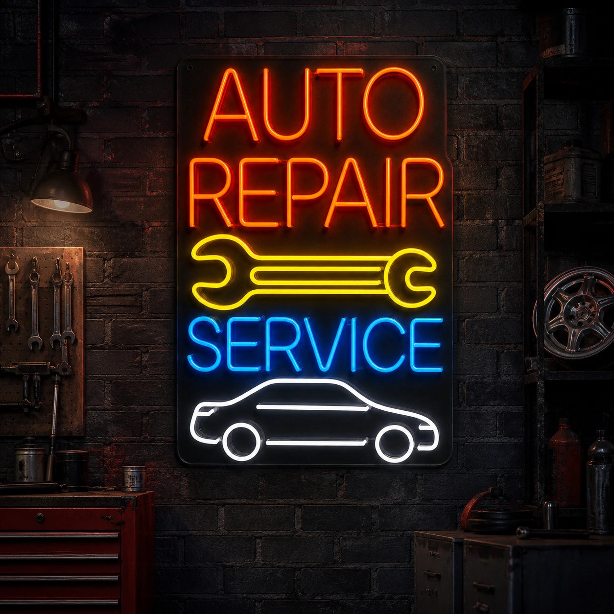 Auto Repair Service Wrench Car Vintage LED Neon Sign high-converting product image