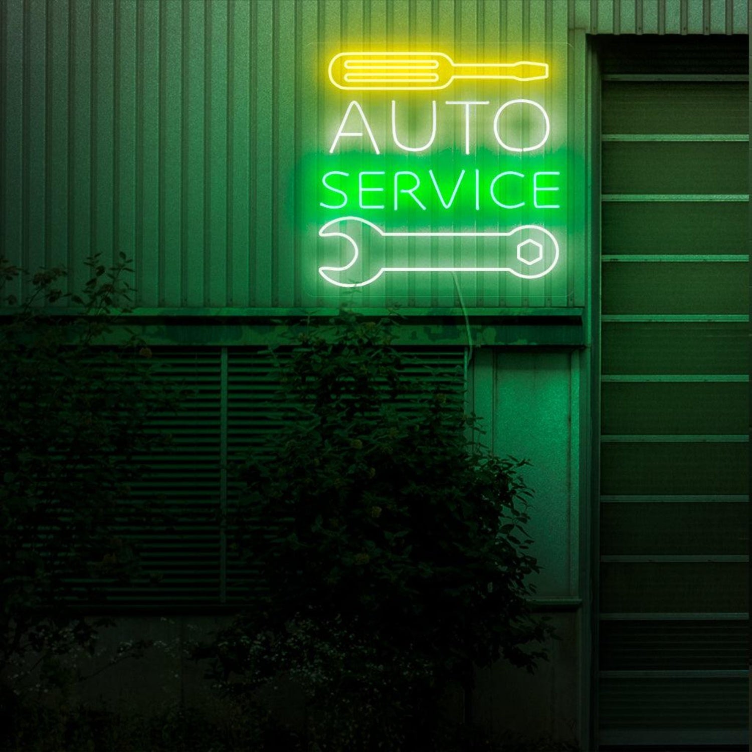 Auto Service Led Neon Sign With Wrench Screwdriver In Yellow White Green | Shineneon