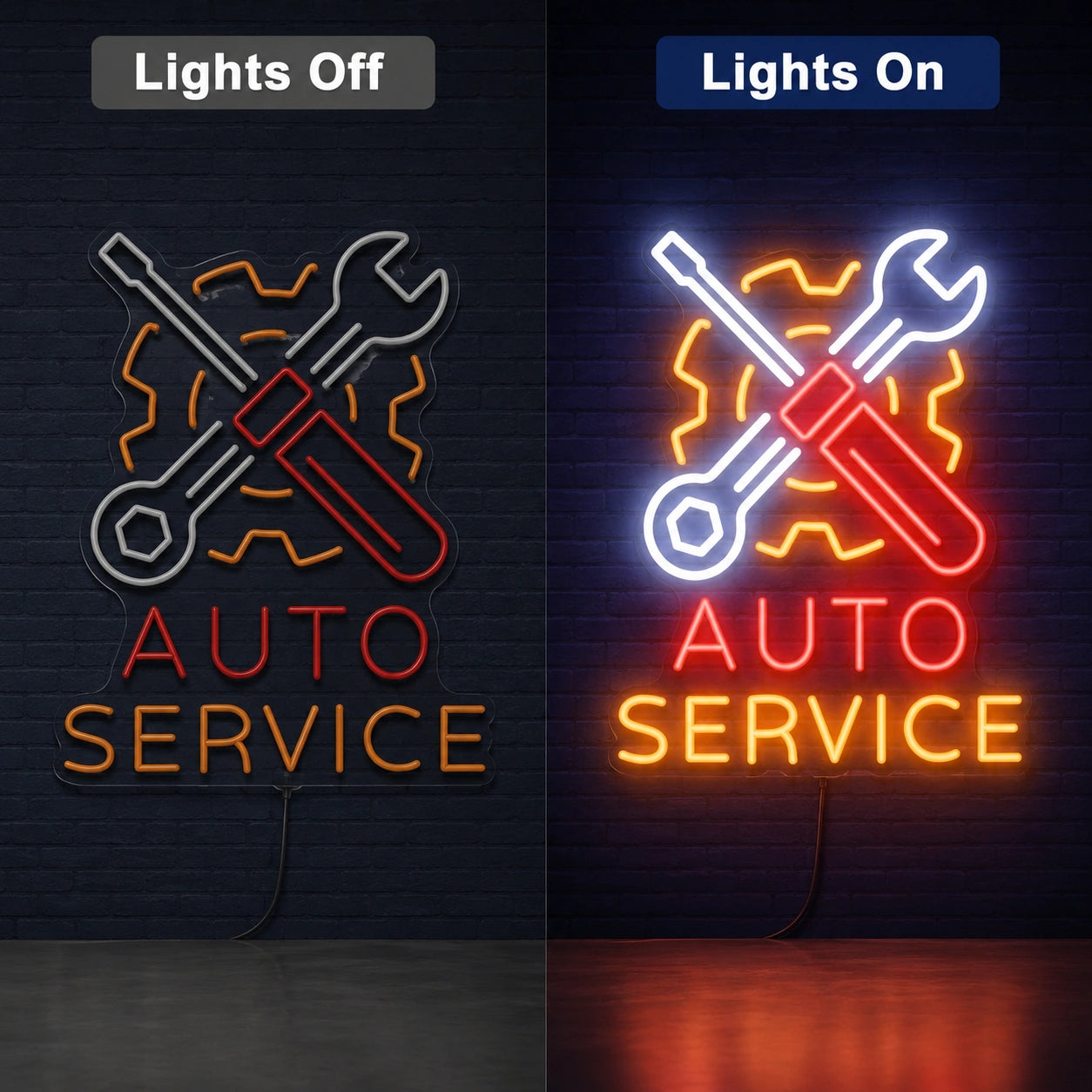 Auto Service Tools Neon Sign LED Neon Sign day and night comparison