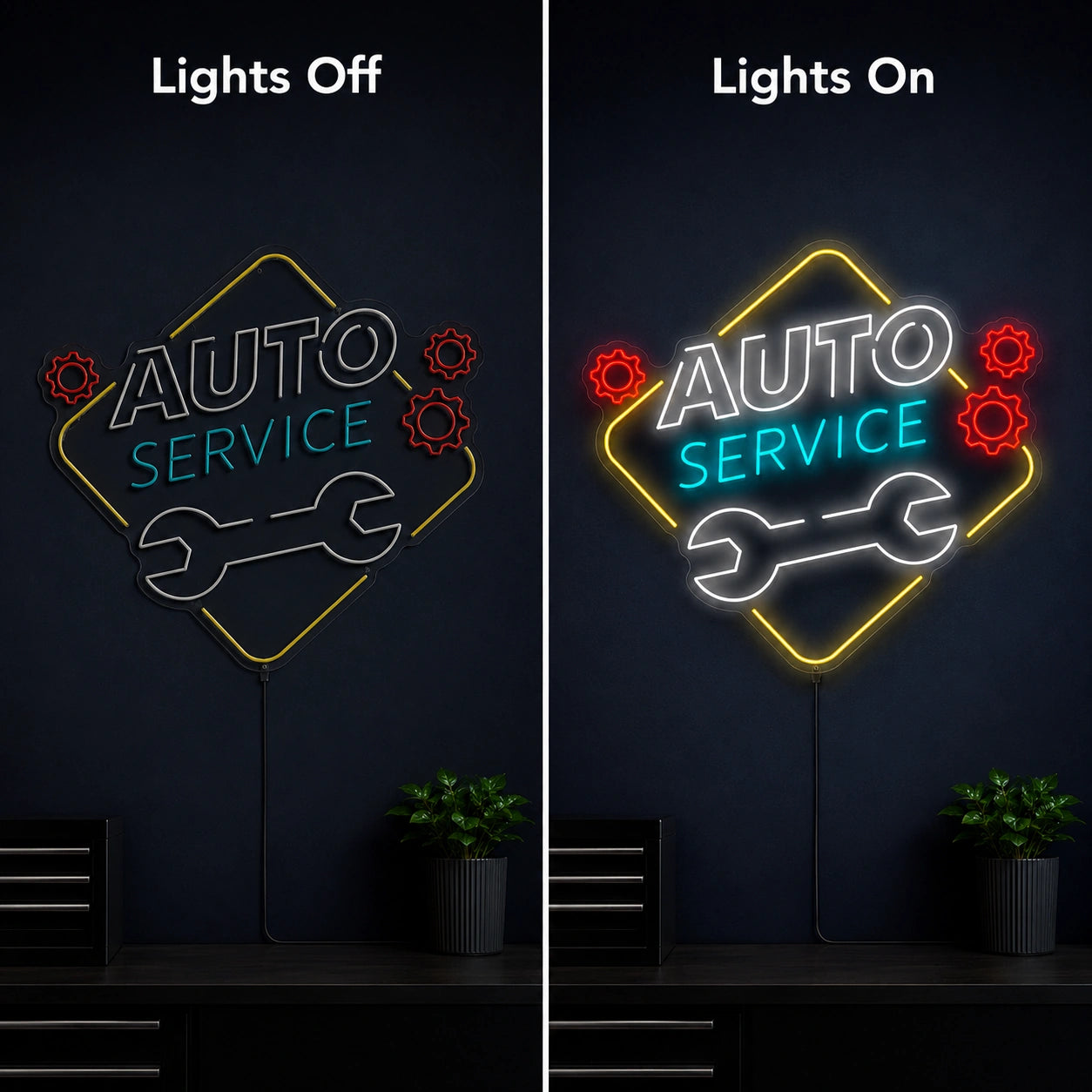 Auto Service Wrench With Gears LED Neon Sign main product image