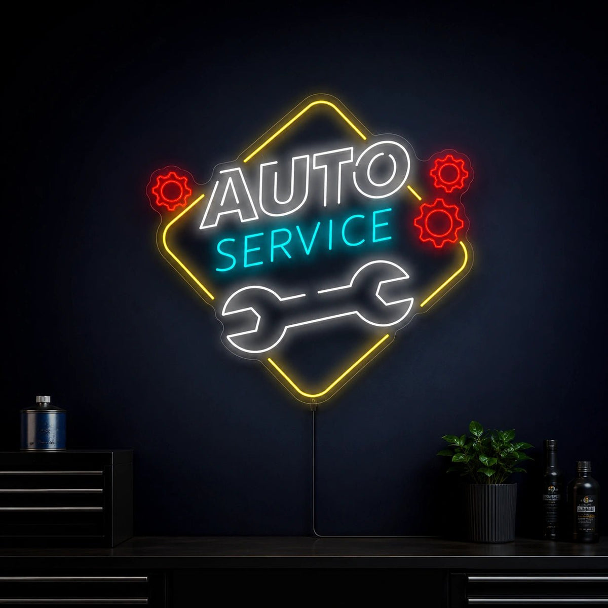 Auto Service Wrench With Gears LED Neon Sign - Shineneon