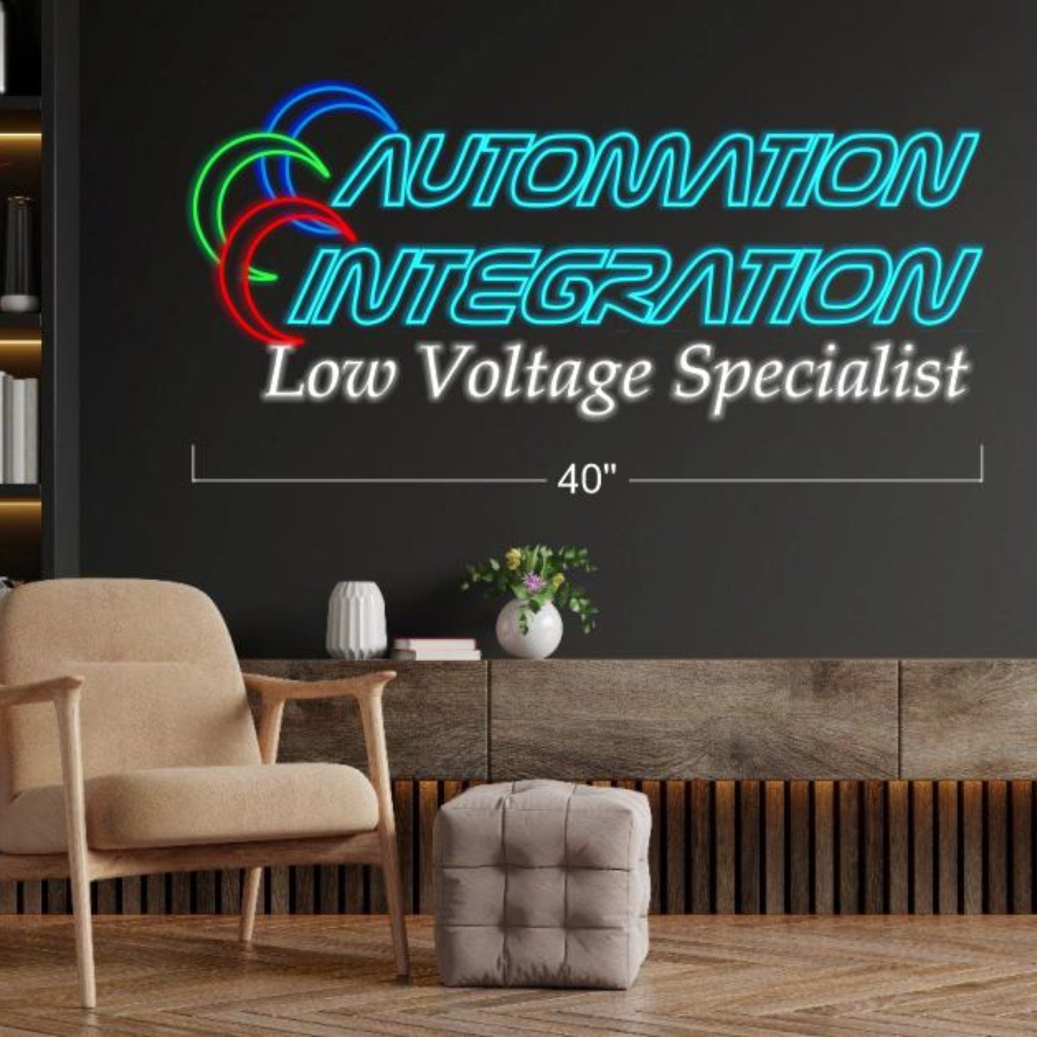 Automation Integration Blue-White Led Neon Sign With Green-Red Arcs For Office Decor | Shineneon