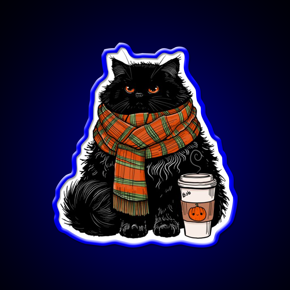 Autumn Vibes Coffee Cat Cafe Led Neon Sign Espresso Bar Art Rgb Color