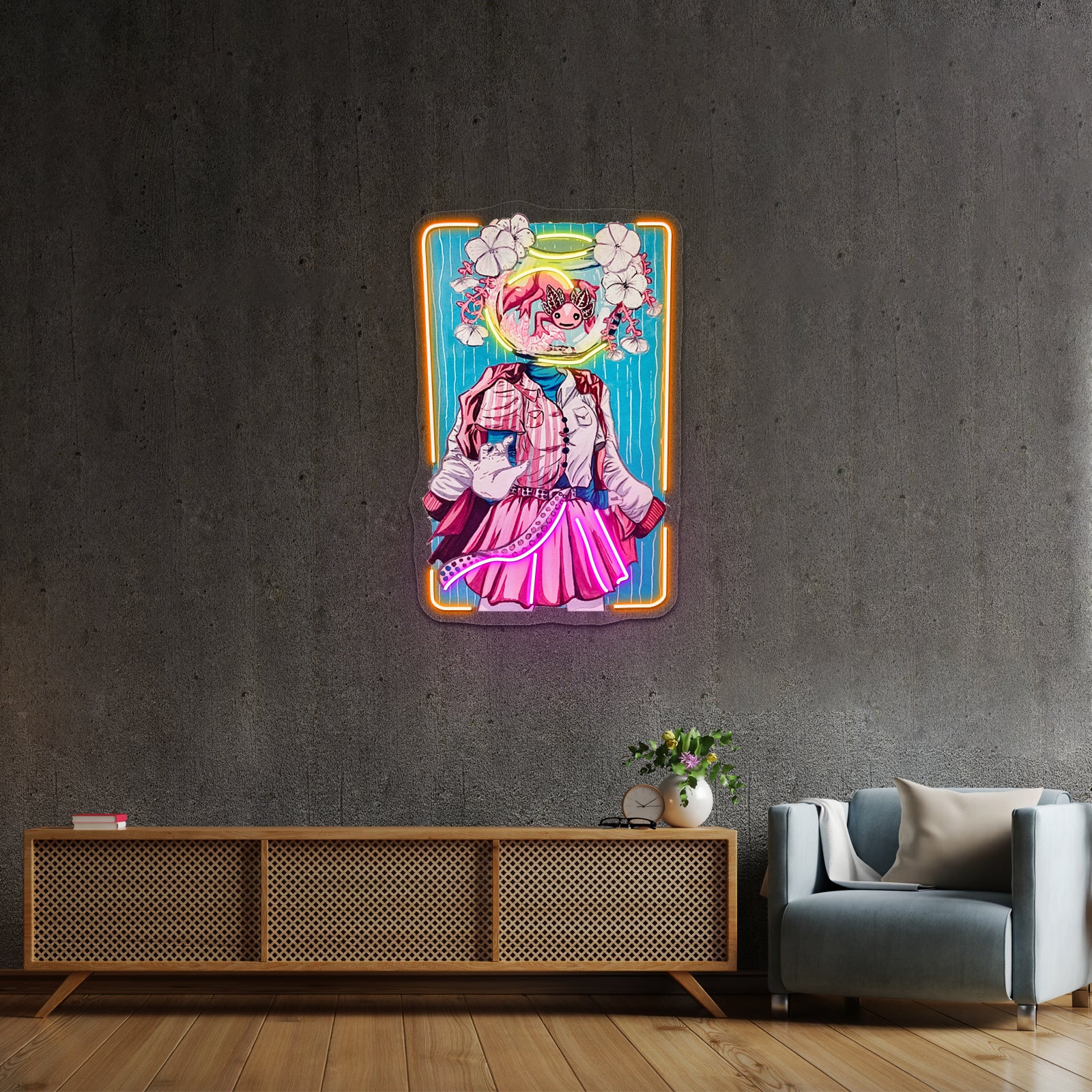 Axolotl Bowl Head Gouache Painting Illustration Artwork Led Neon Sign - LED neon sign view 6