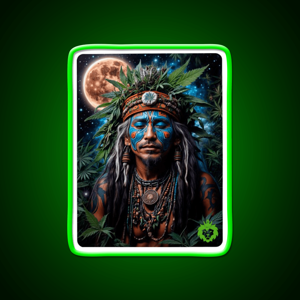 Ayahuasca Shaman Hemp Inspired Green Leaf Led Neon Sign Rgb Color - Shineneon