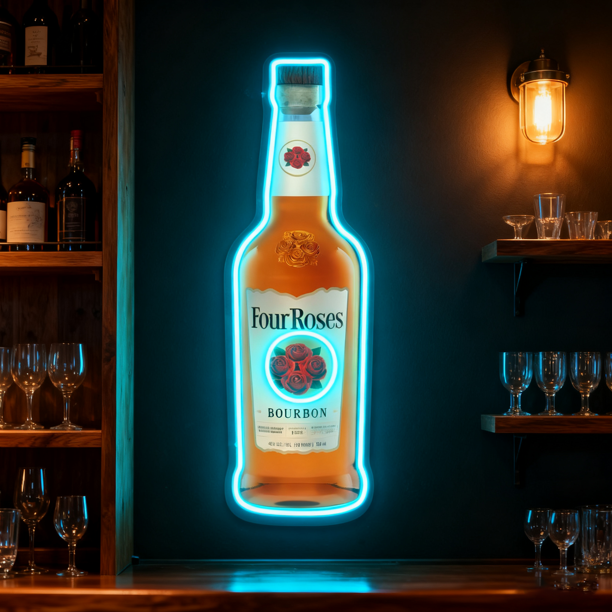 Bourbon Whiskey USB LED Neon Sign Bar Decor Man Cave Home Wall Art