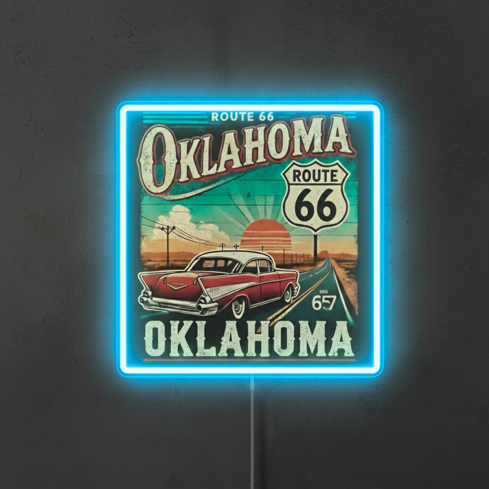 ShineNeon™ Route 66 Oklahoma Vintage Car LED Neon Sign - Retro Garage Wall Decor