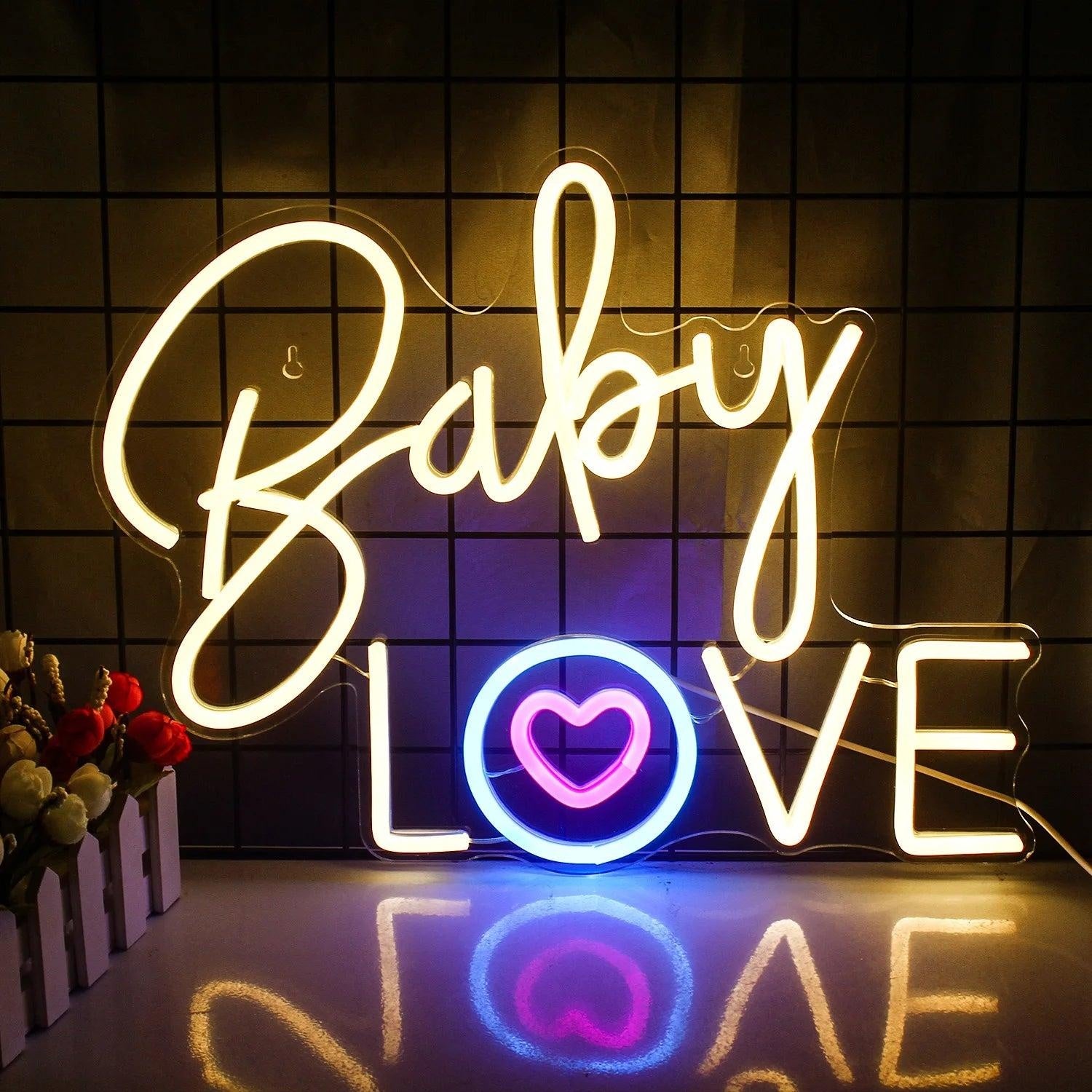 Baby Love Heart Blue Pink White Led Neon Sign For Nursery Romantic Decor | Shineneon