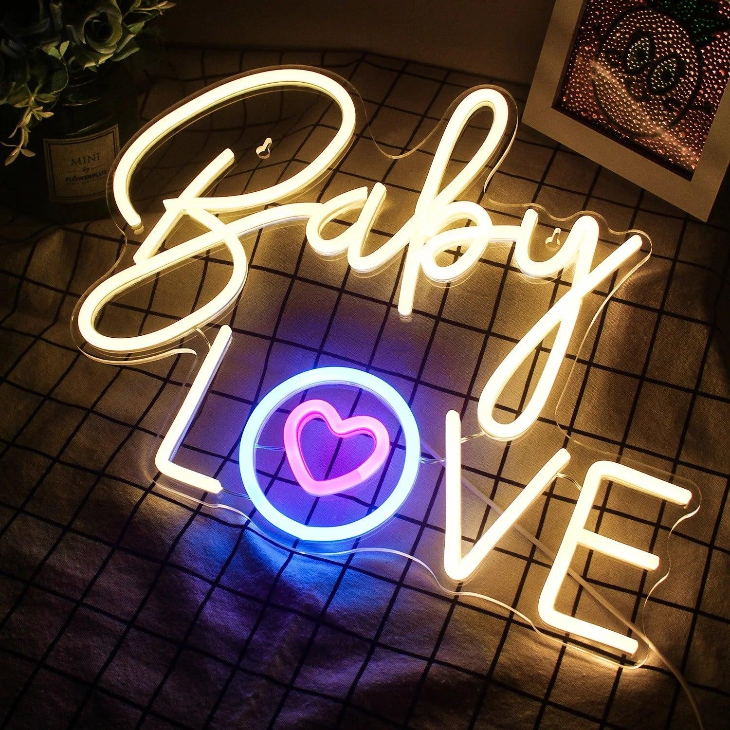 Baby Love Heart Blue Pink White Led Neon Sign For Nursery Romantic Decor | Shineneon