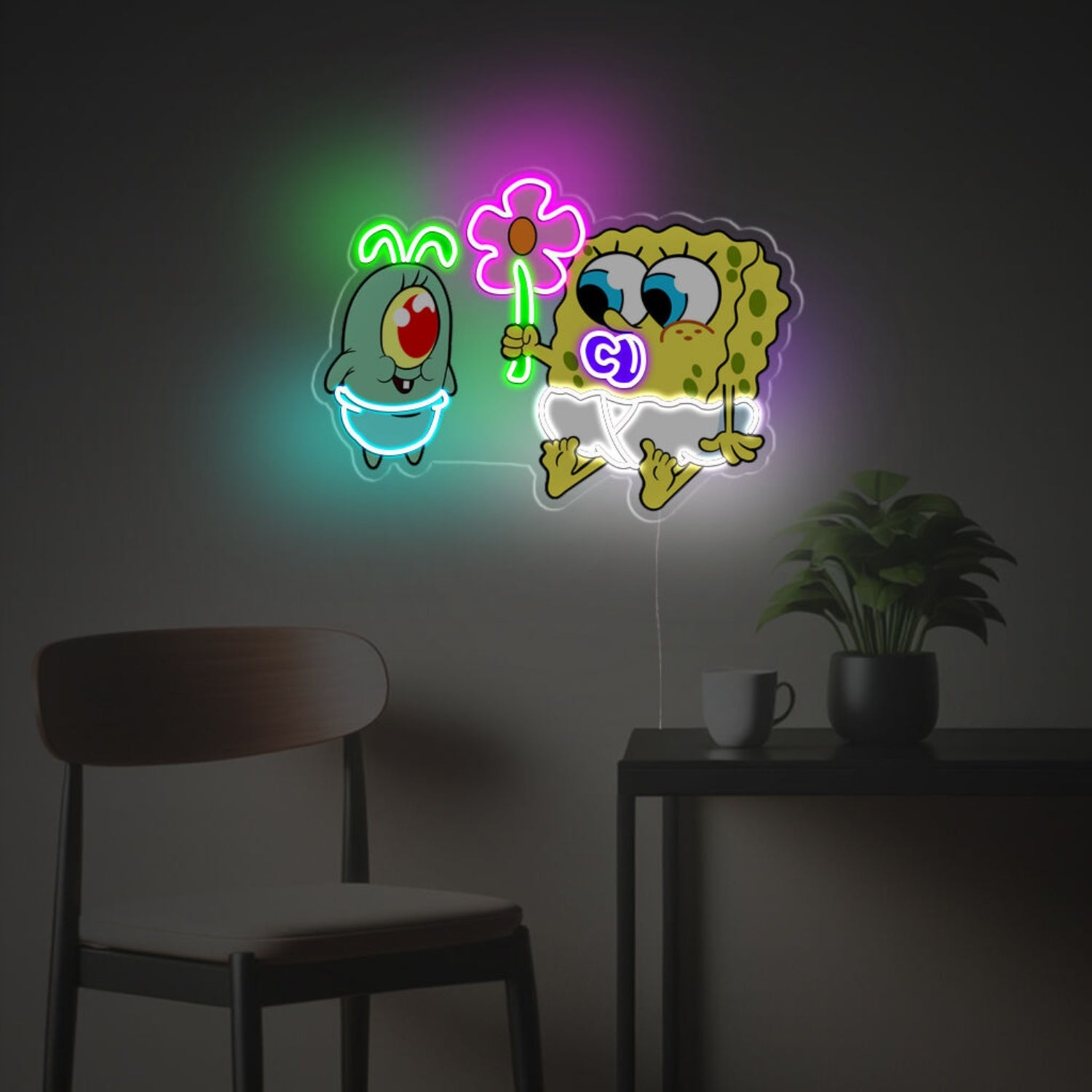 Baby Spongebob And Baby Plankton Led Neon Acrylic Artwork | Shineneon