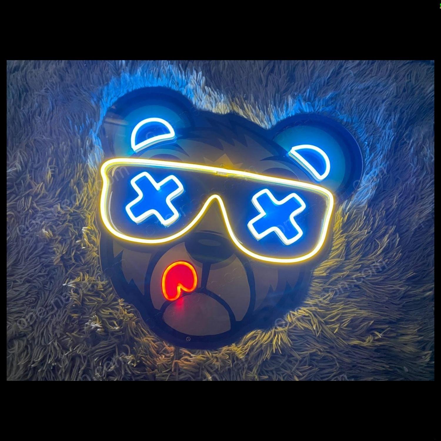 Bad Bear Cartoon Led Neon Sign With Blue Yellow Red For Home Decor | Shineneon