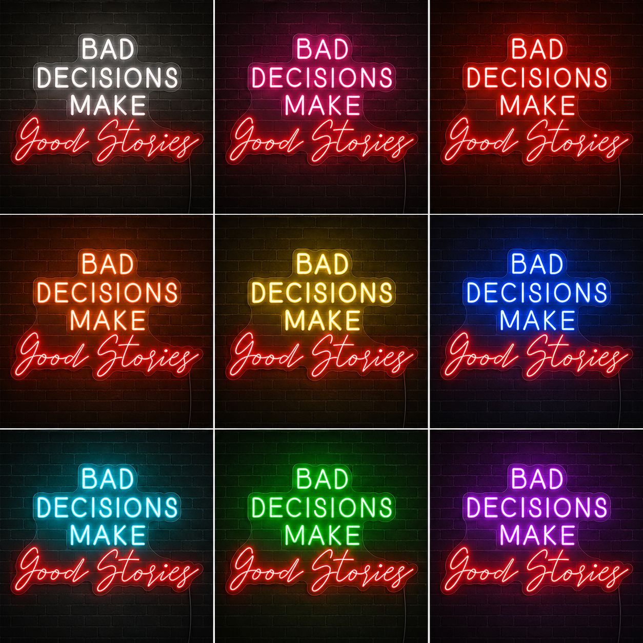 Bad Decision Make Good Stories Wall Decor LED Neon Sign - 05 Color Grid