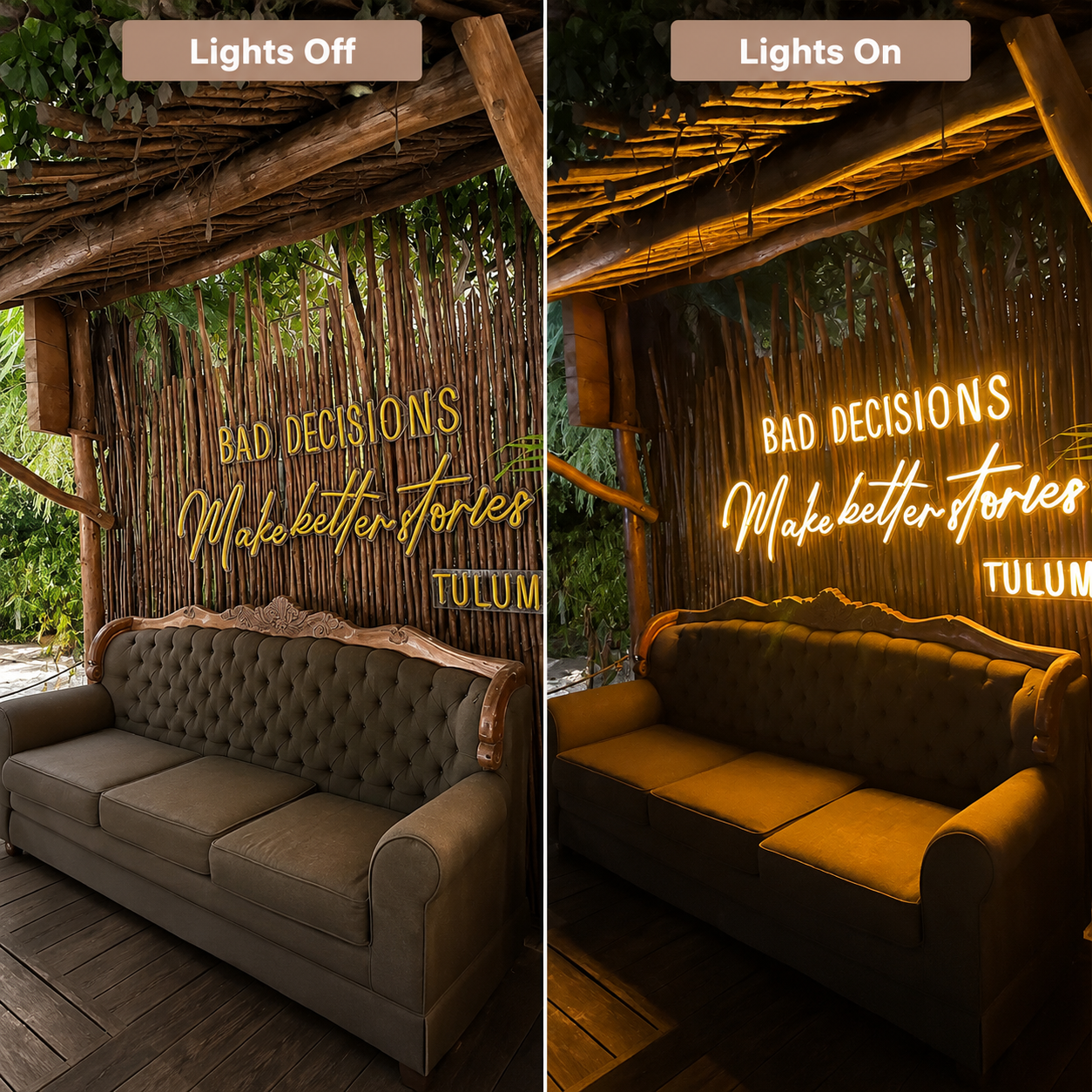 Bad Decisions Make Better Stories LED Neon Sign Home Art - 06 Day Night Comparison